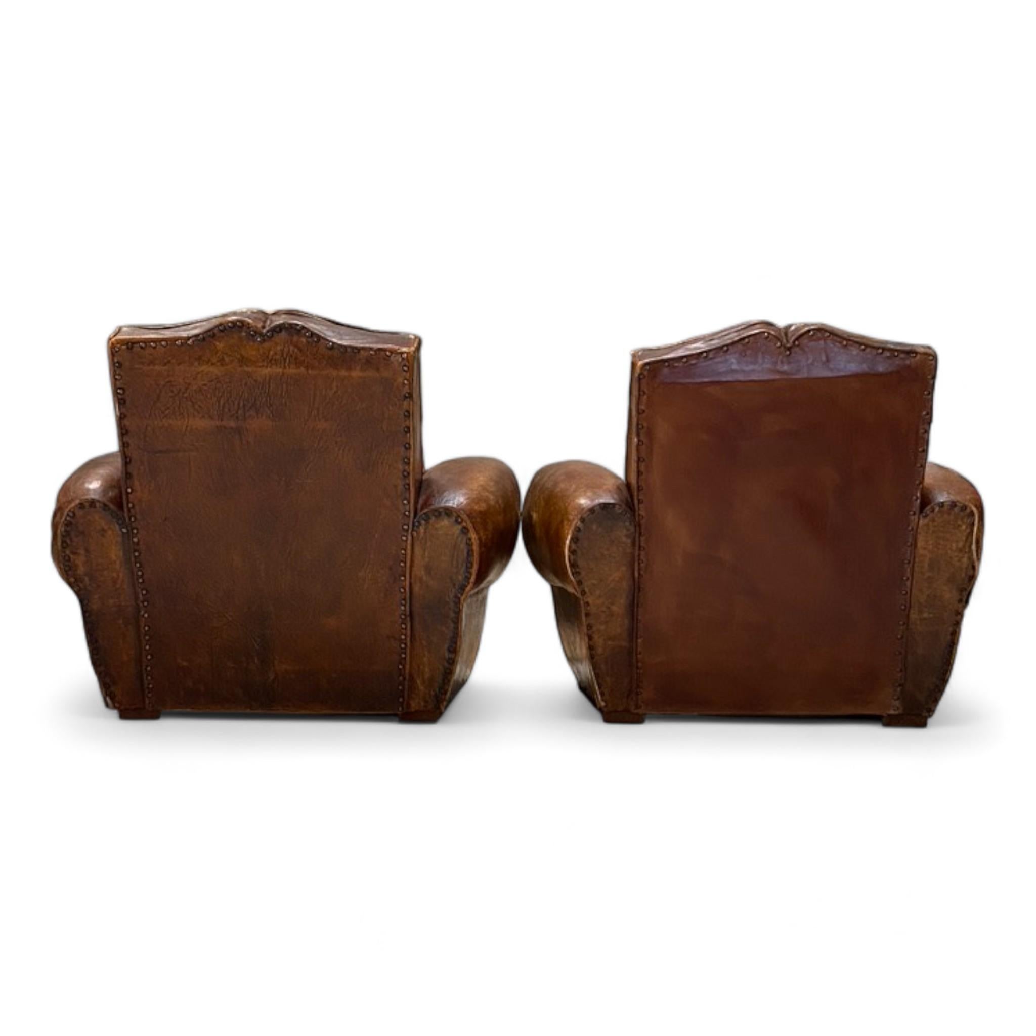Art Deco Pair of 1930's French Leather Club Chairs