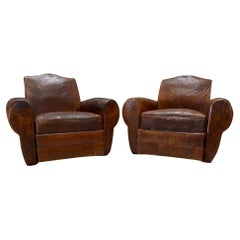 Pair of 1930's French Leather Club Chairs
