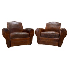 Vintage Pair of 1930's French Leather Club Chairs 