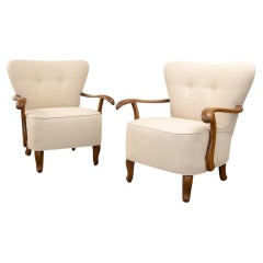 Pair of 1930's French Linen Armchairs