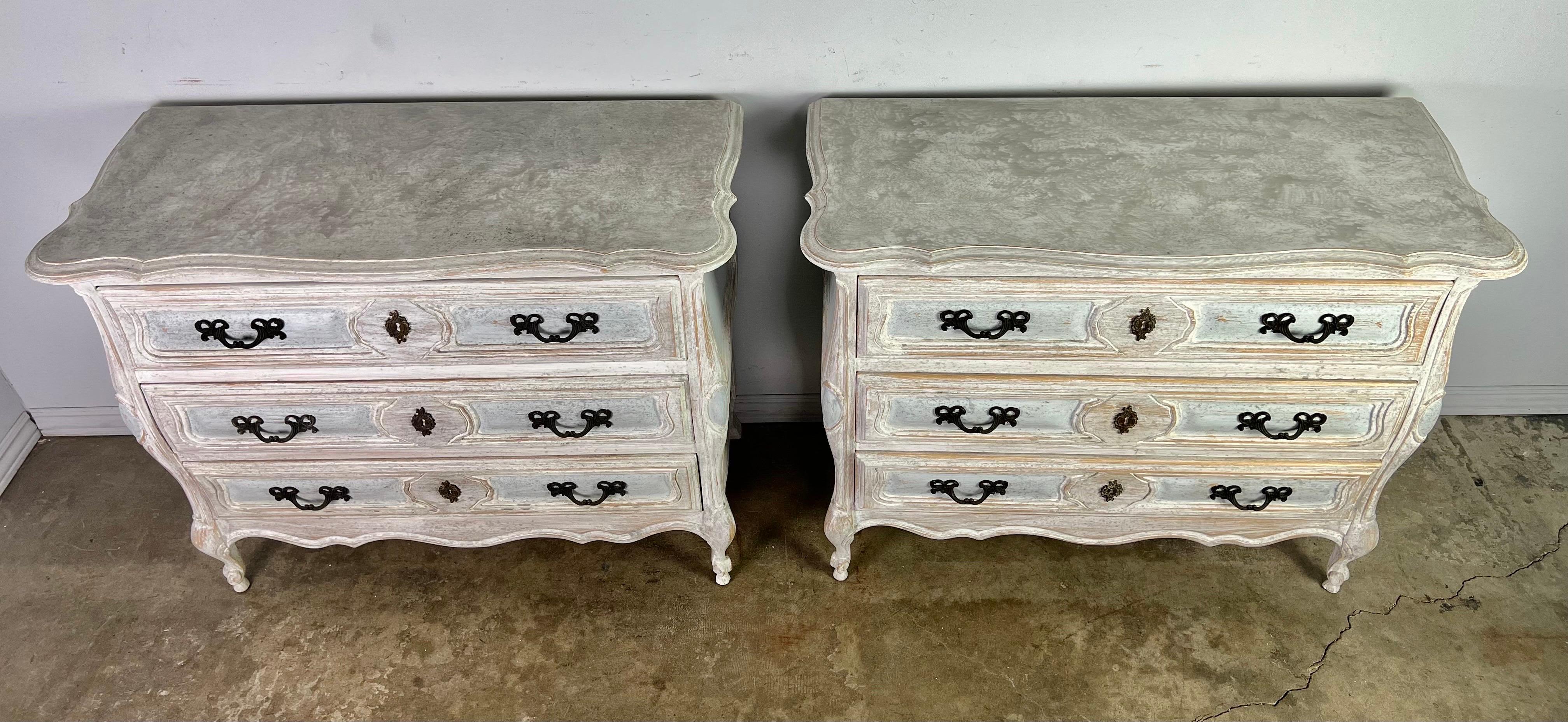 Hand-Painted Pair of 1930’s French Louis XV Style Painted Commodes For Sale