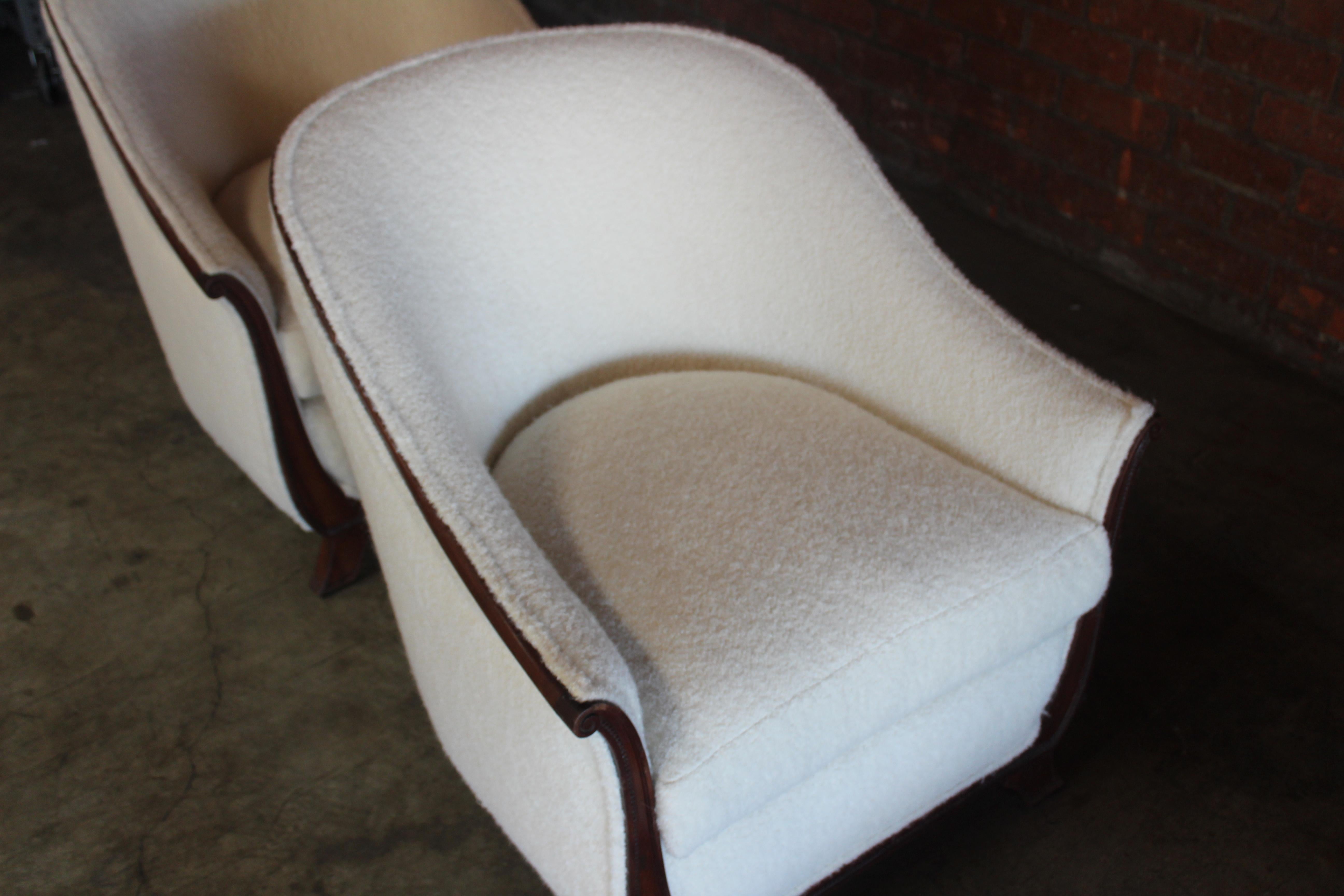 Pair of Lounge Chairs in Alpaca Wool, France, 1930s. Attributed to Jules Leleu 6