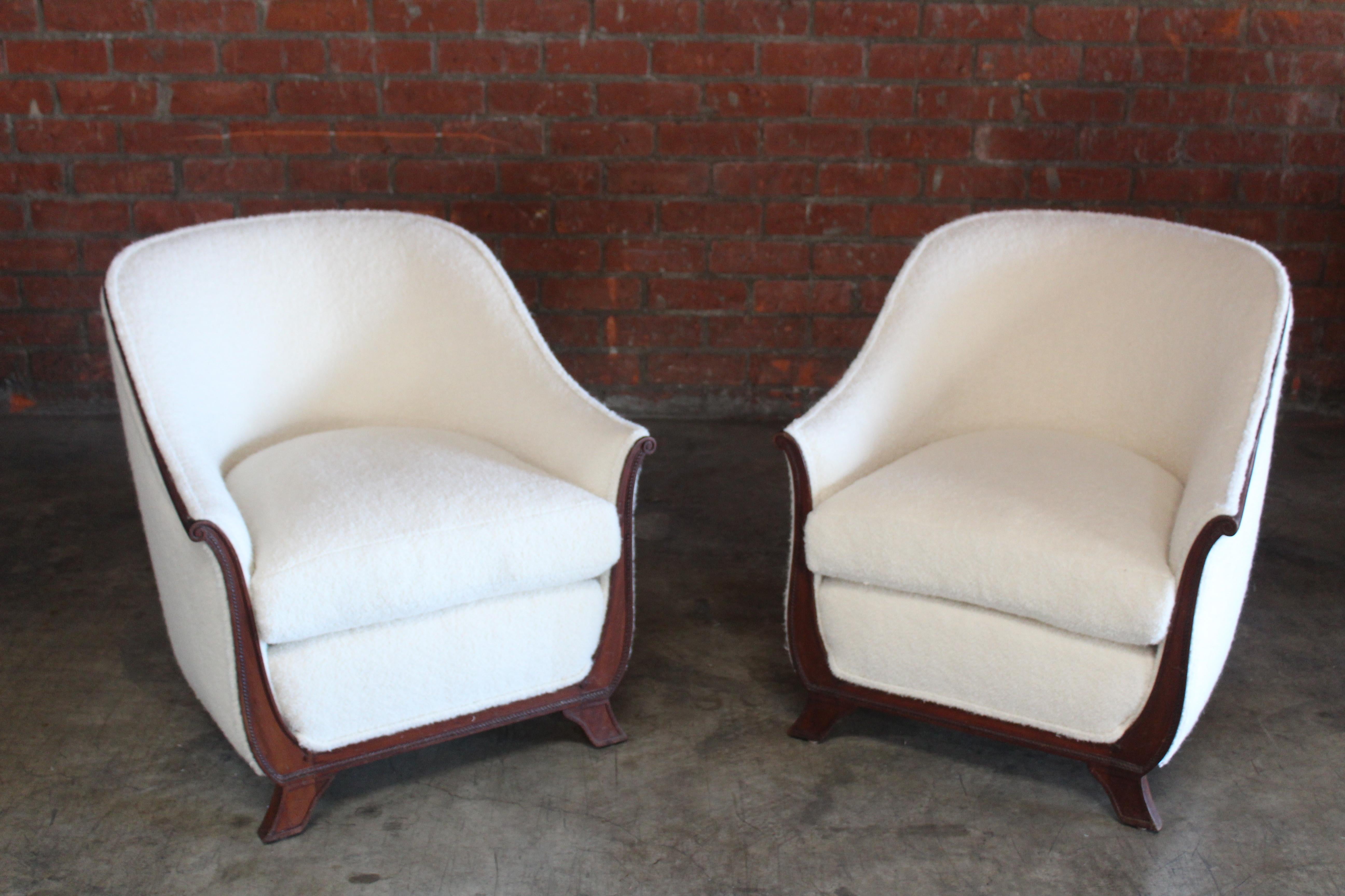 Pair of Lounge Chairs in Alpaca Wool, France, 1930s. Attributed to Jules Leleu 11