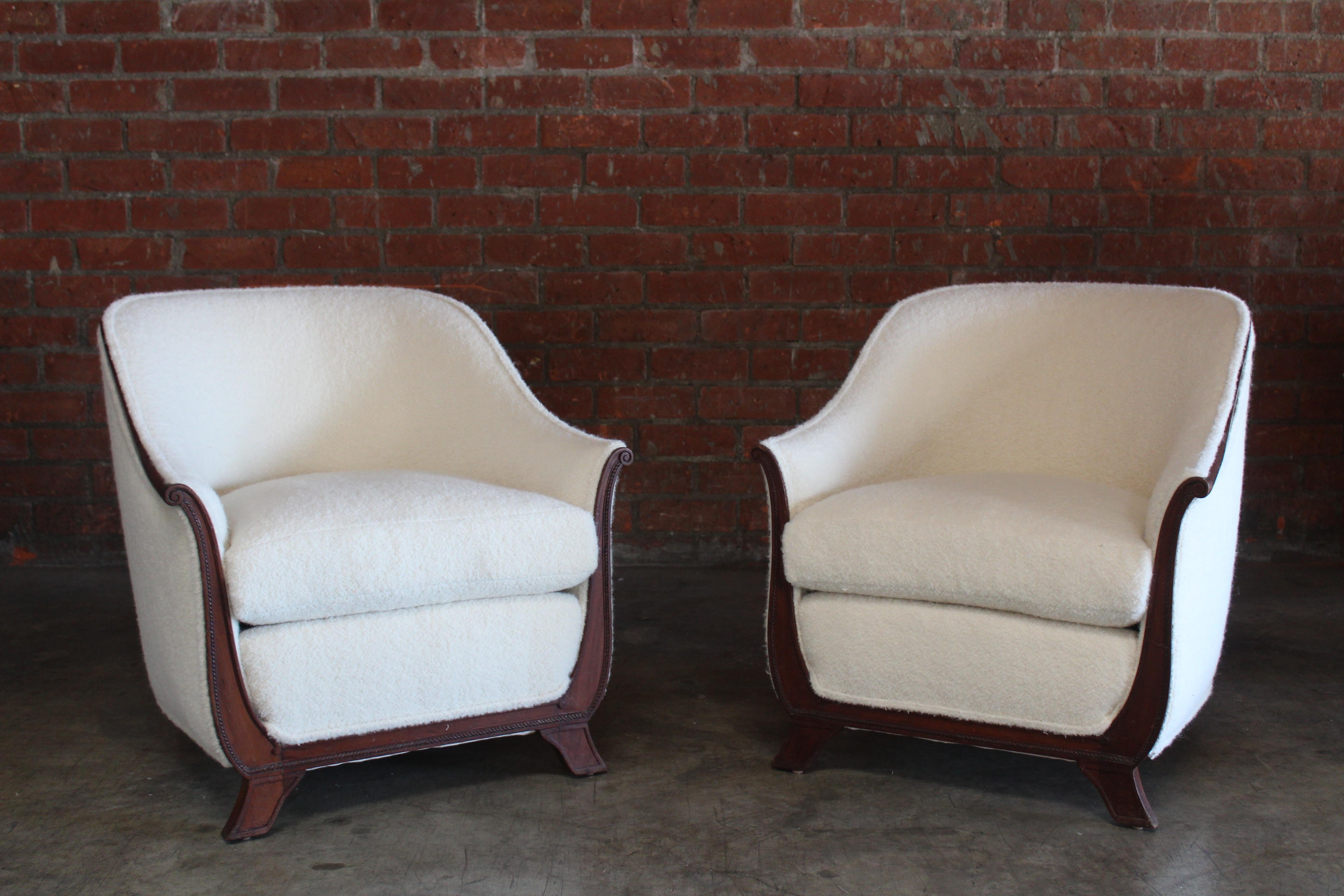 Pair of Lounge Chairs in Alpaca Wool, France, 1930s. Attributed to Jules Leleu 12