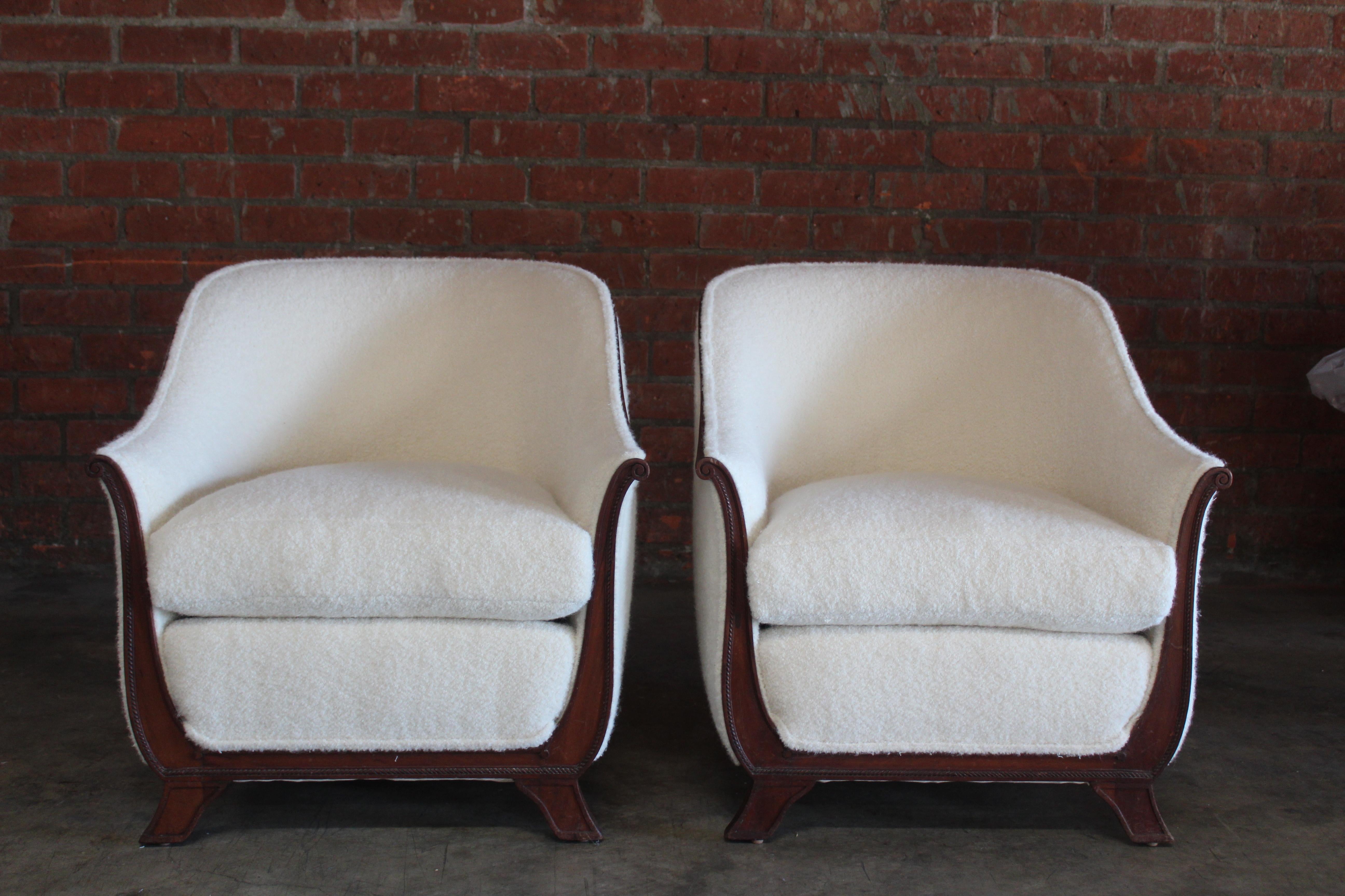 Art Deco Pair of Lounge Chairs in Alpaca Wool, France, 1930s. Attributed to Jules Leleu