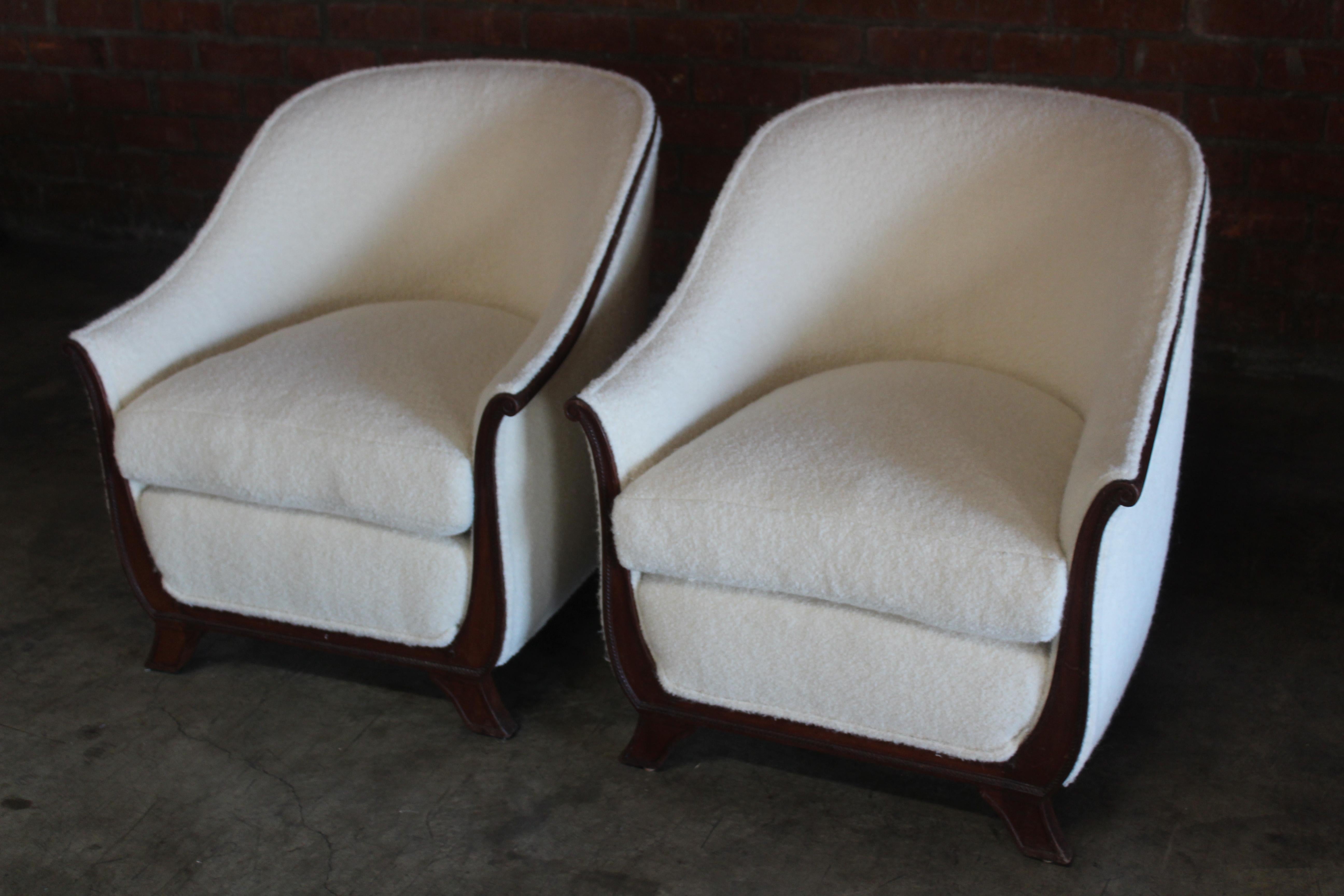 French Pair of Lounge Chairs in Alpaca Wool, France, 1930s. Attributed to Jules Leleu
