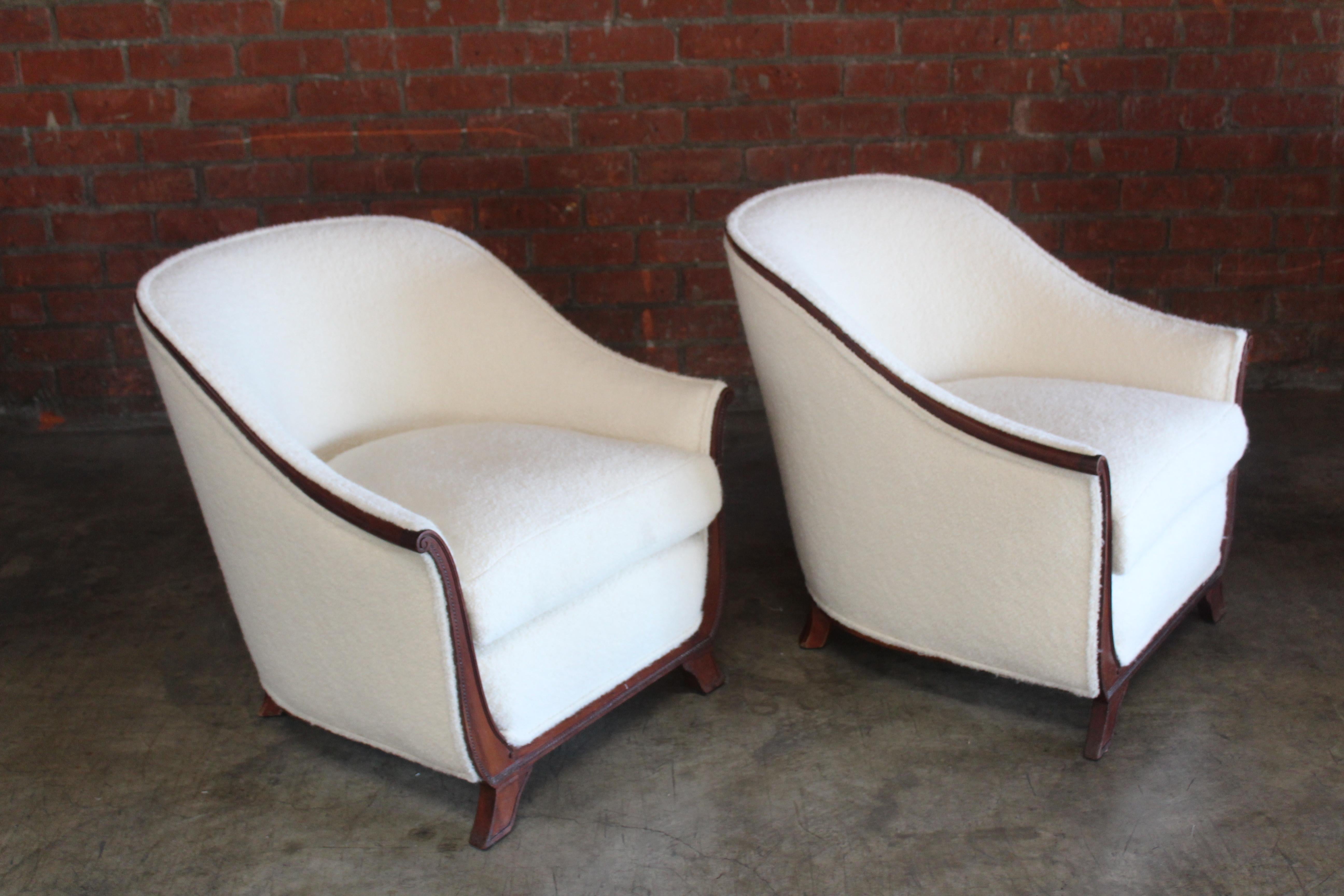 Pair of Lounge Chairs in Alpaca Wool, France, 1930s. Attributed to Jules Leleu In Good Condition In Los Angeles, CA