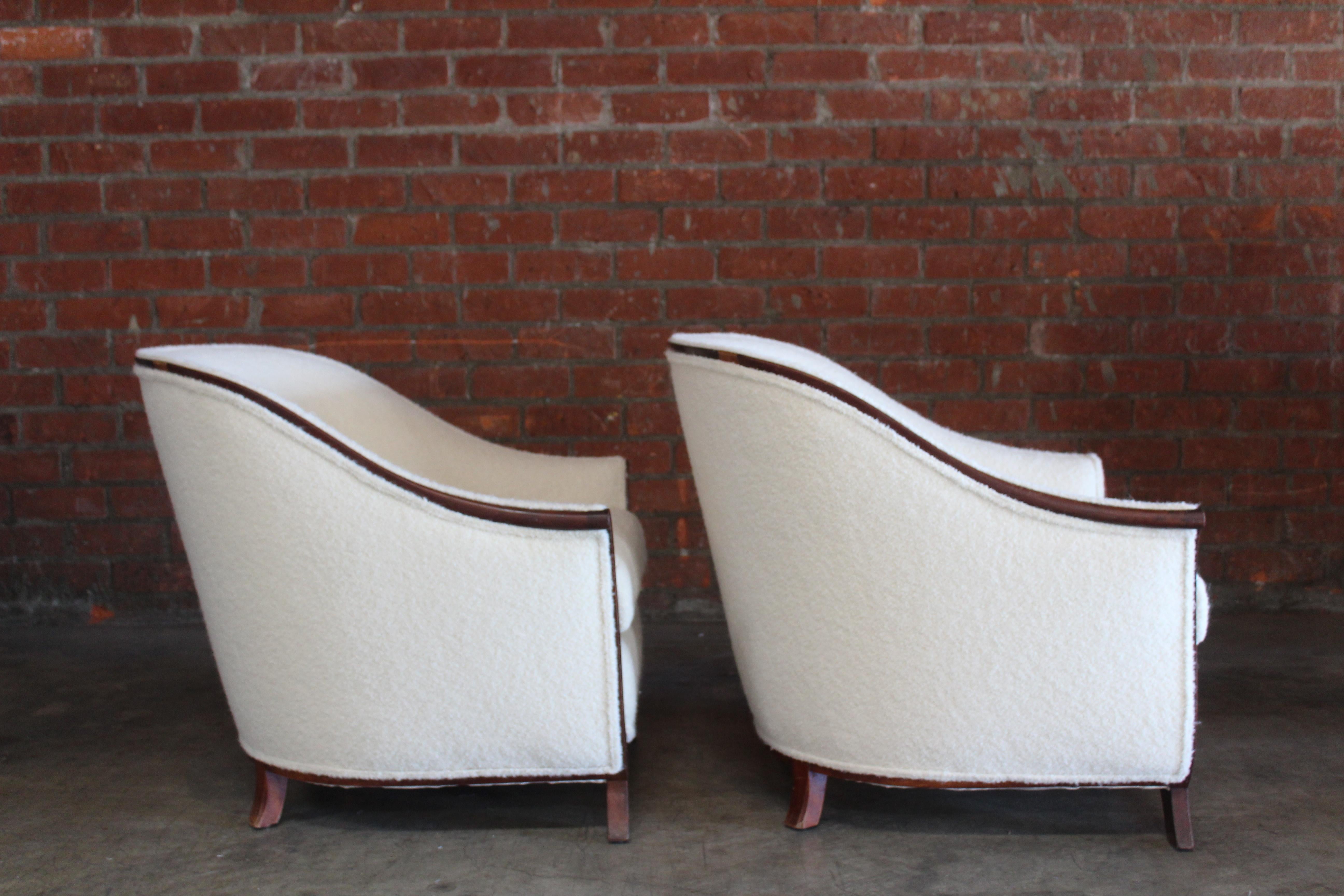 Mid-20th Century Pair of Lounge Chairs in Alpaca Wool, France, 1930s. Attributed to Jules Leleu