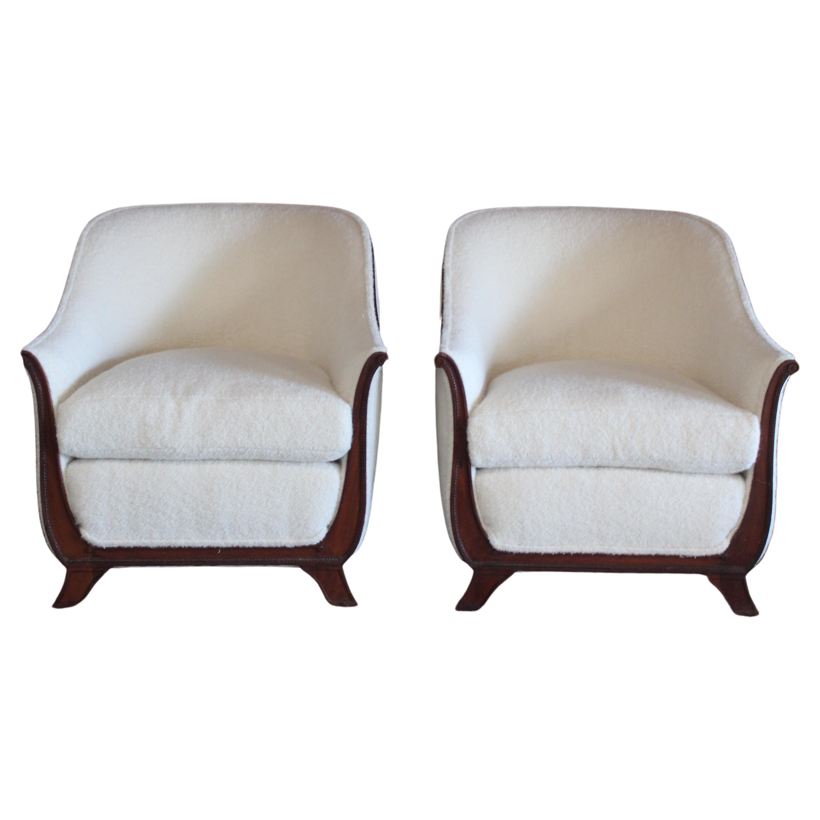 Pair of Lounge Chairs in Alpaca Wool, France, 1930s. Attributed to Jules Leleu