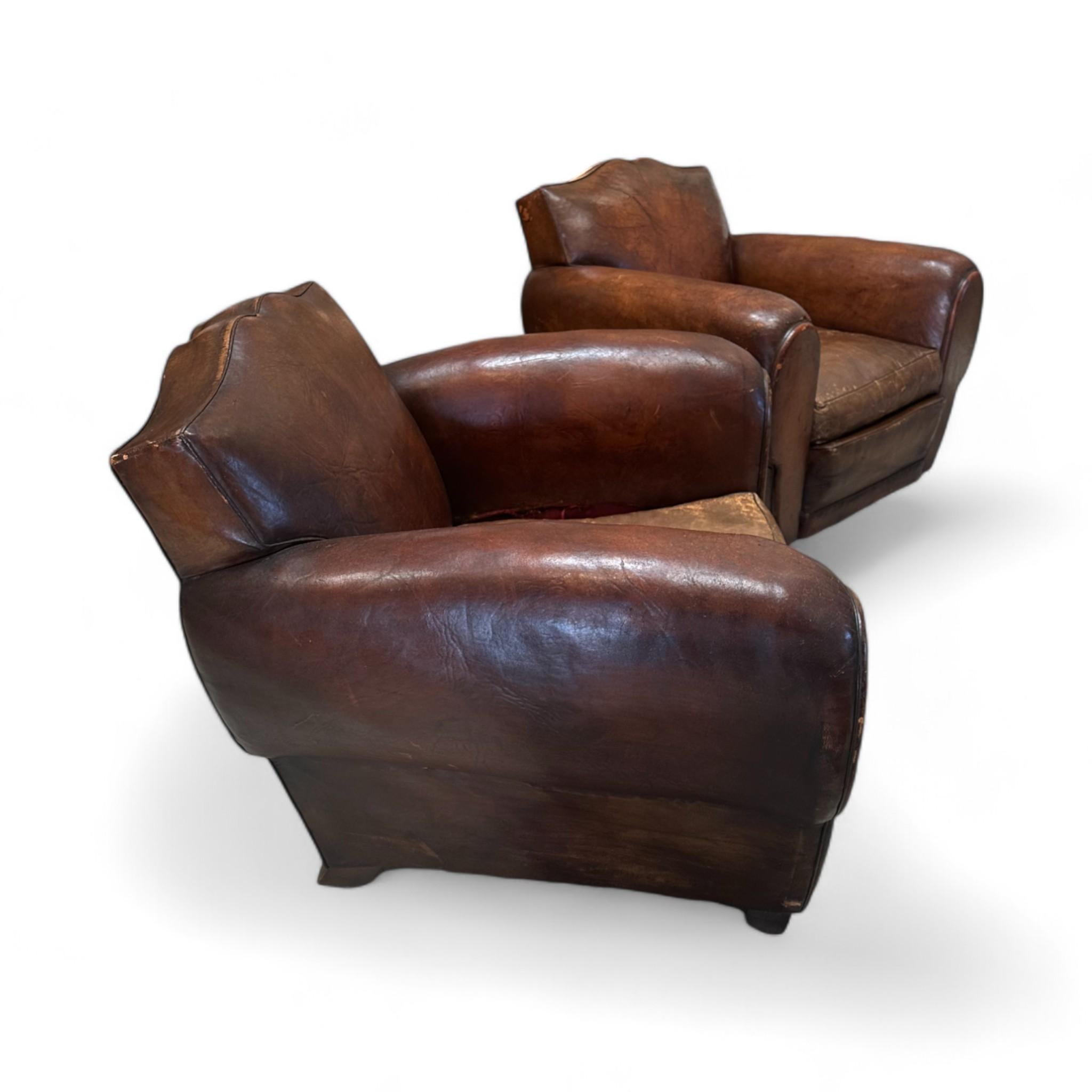Art Deco Pair of 1930s French Mustache Club Chairs