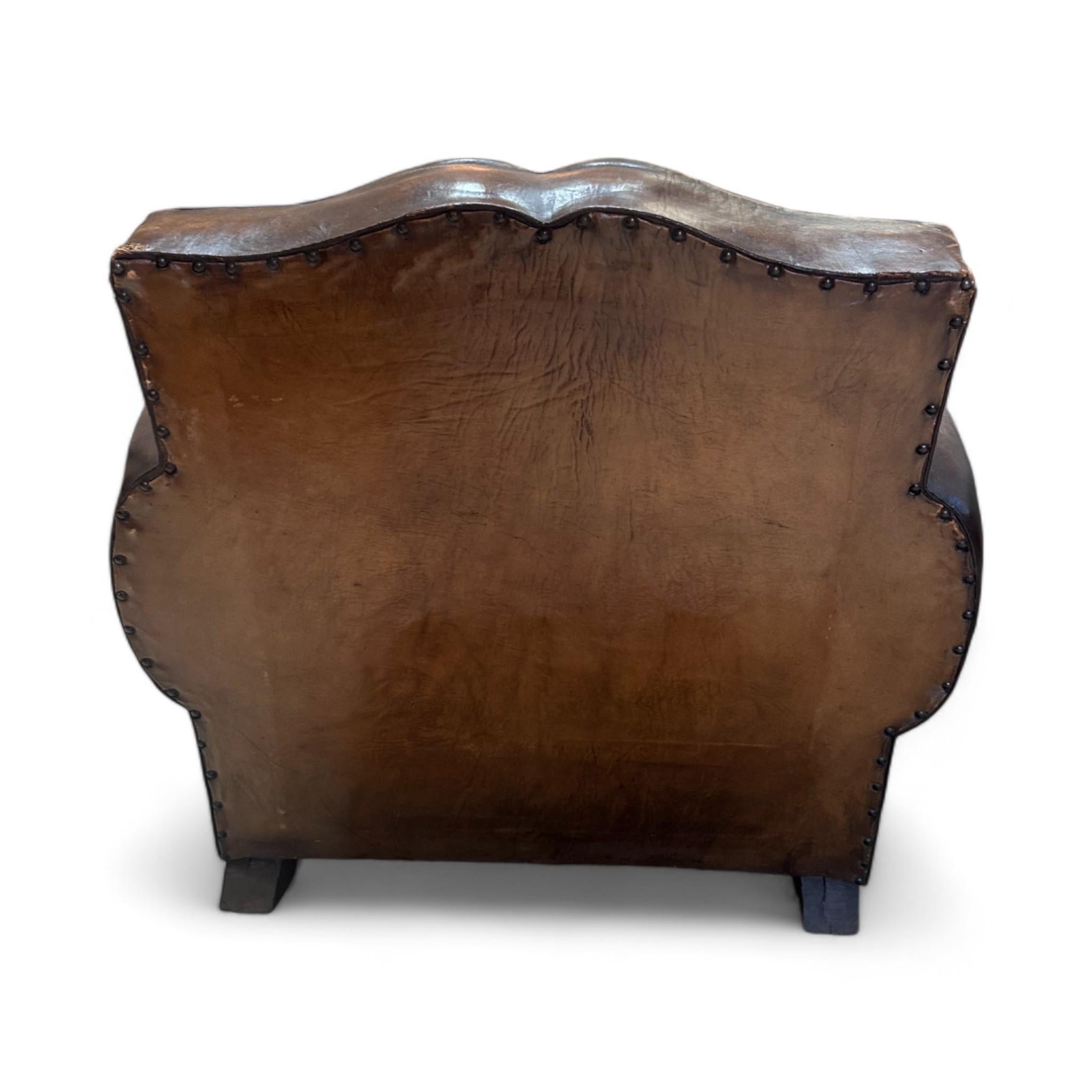 Leather Pair of 1930s French Mustache Club Chairs