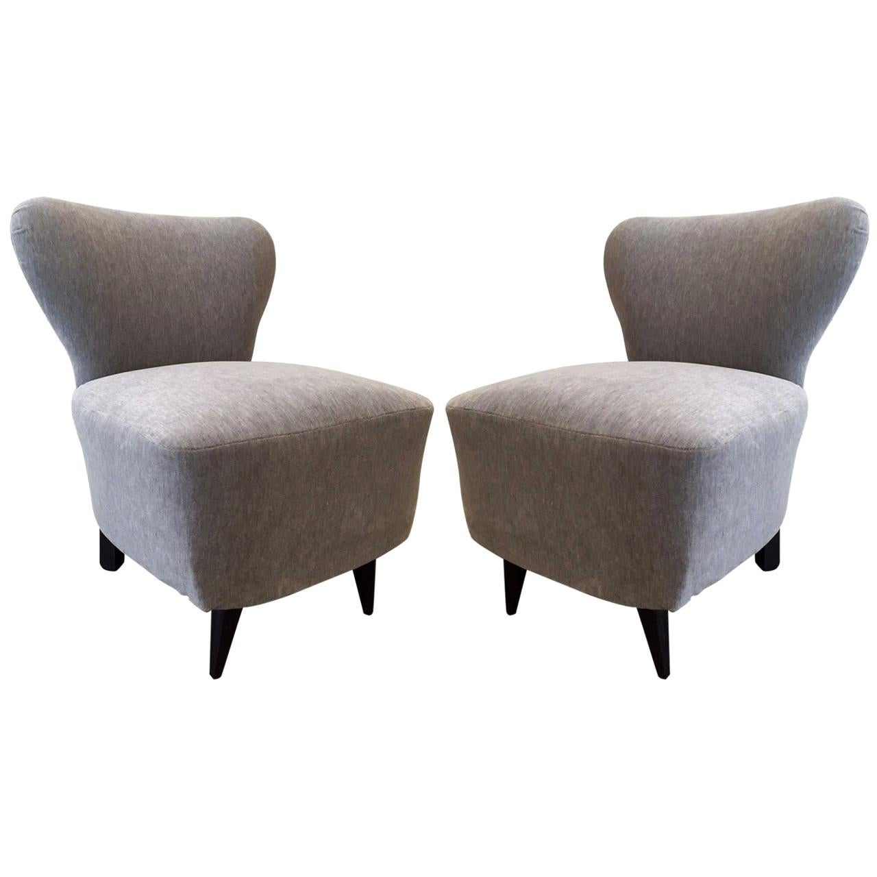 Pair of 1930s French Slipper Chairs Style of Jacques Adnet