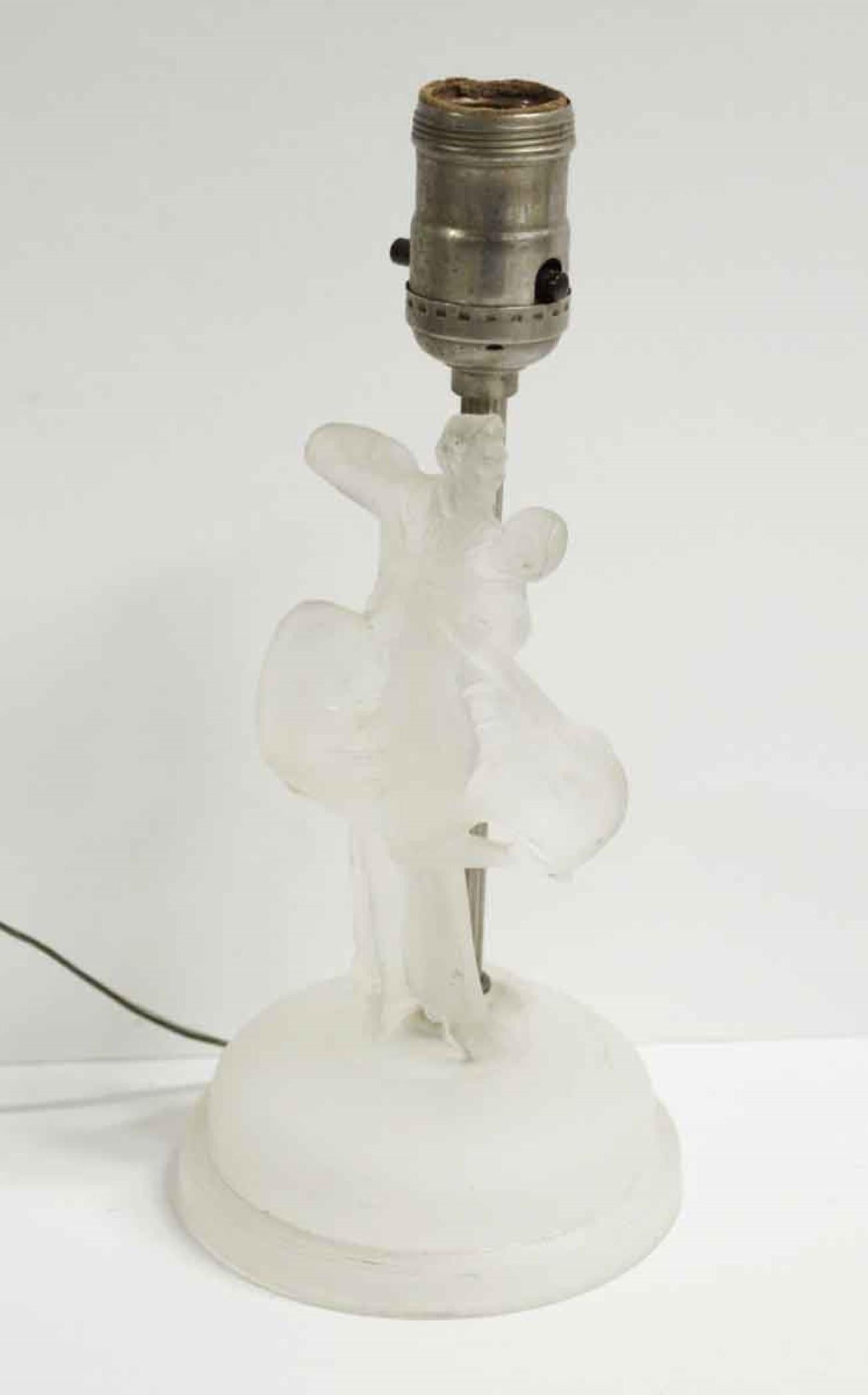 American Pair of Glass Dancing Figural Vanity Table Lamps