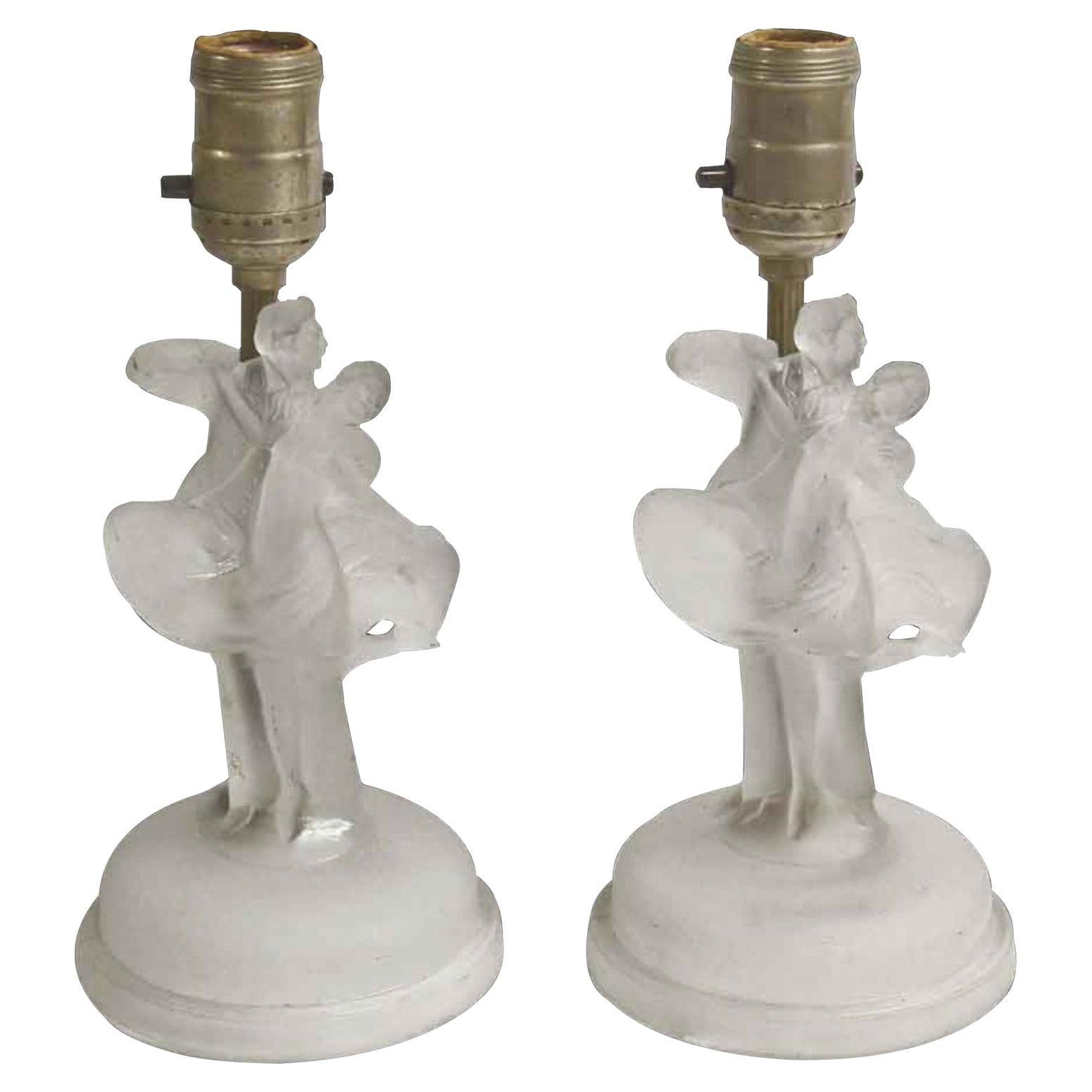 Pair of Glass Dancing Figural Vanity Table Lamps