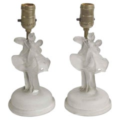 Pair of 1930s Glass Dancing Figural Vanity Table Lamps