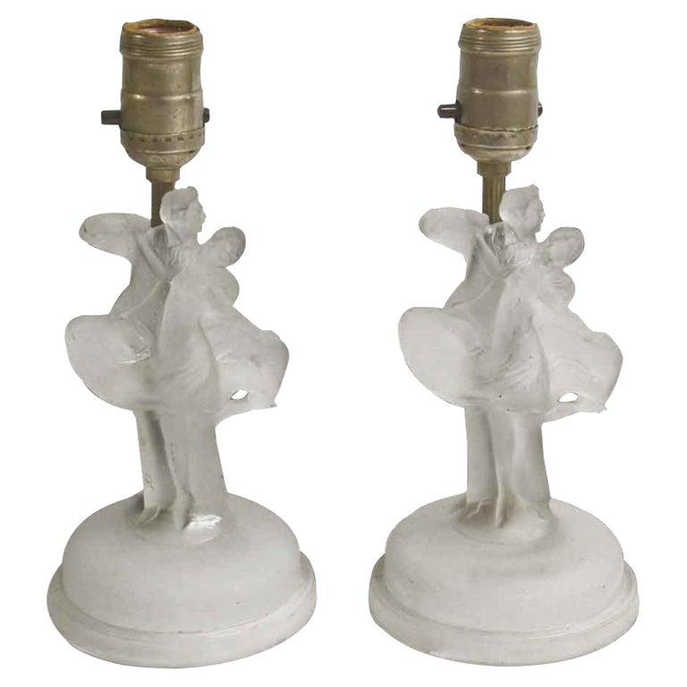 Pair of Glass Dancing Figural Vanity Table Lamps For Sale at 1stDibs