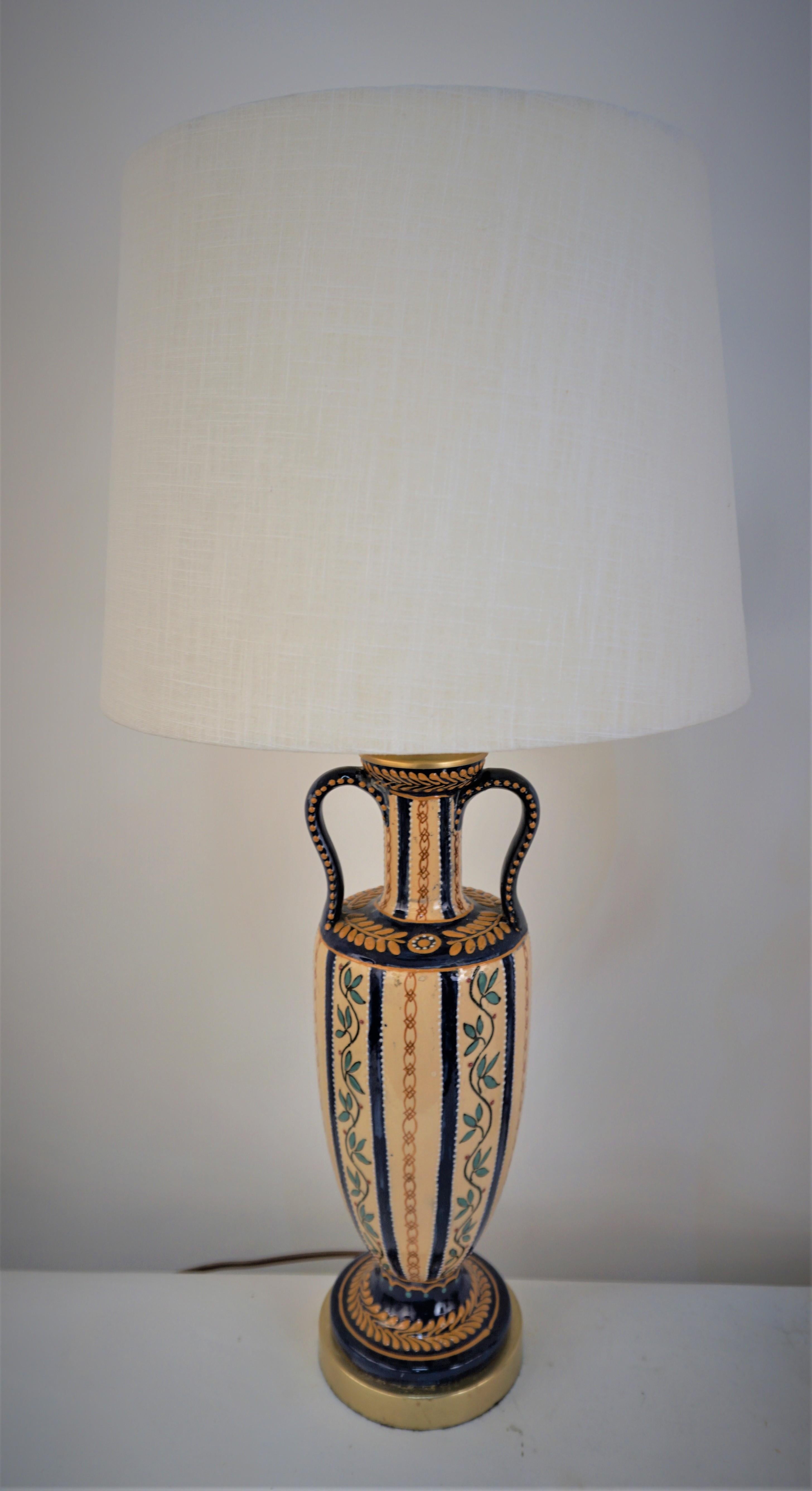 Pair of 1930's Hand Painted Ceramic Table Lamps For Sale 4