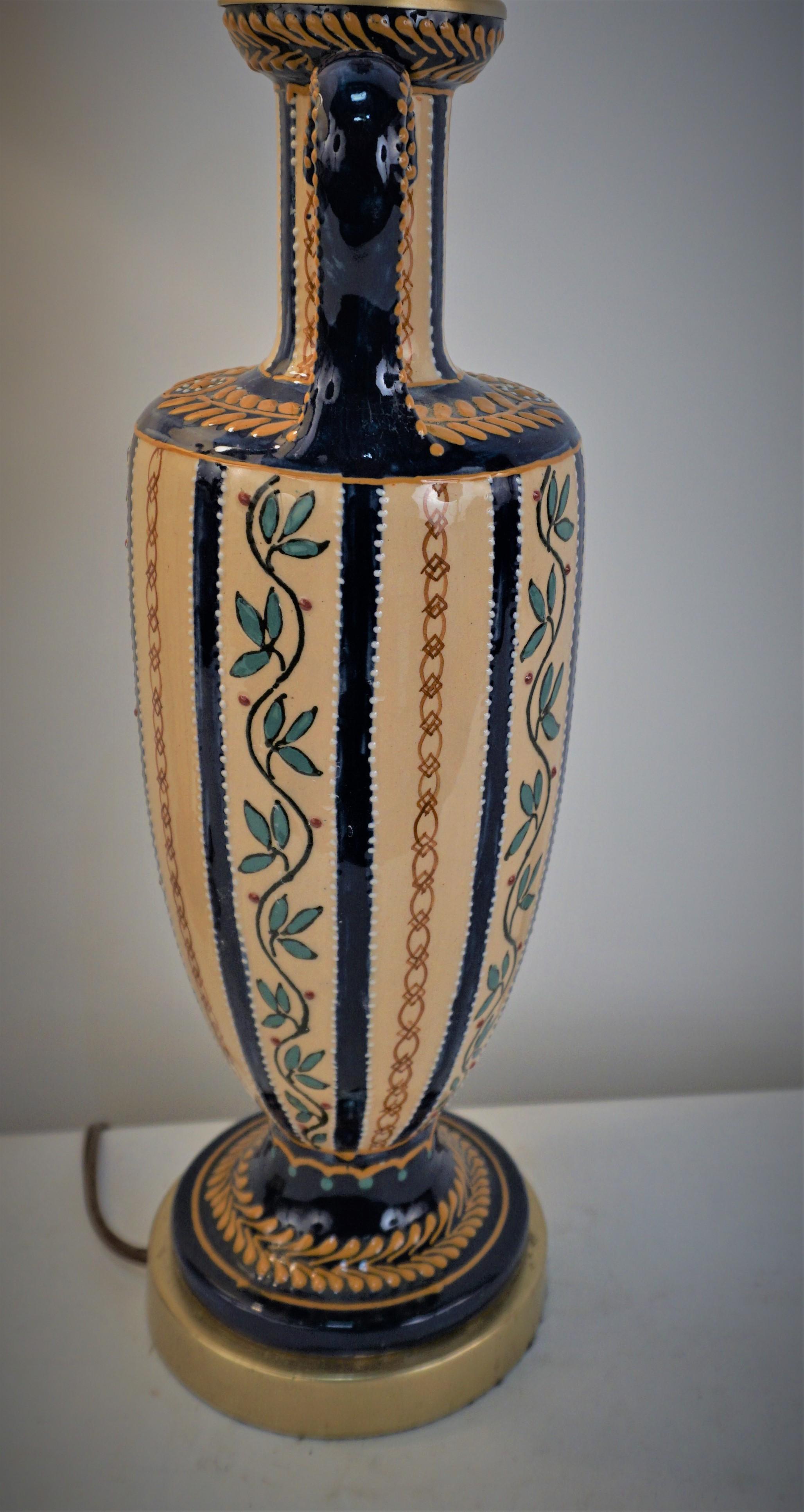 Pair of 1930's Hand Painted Ceramic Table Lamps In Good Condition For Sale In Fairfax, VA
