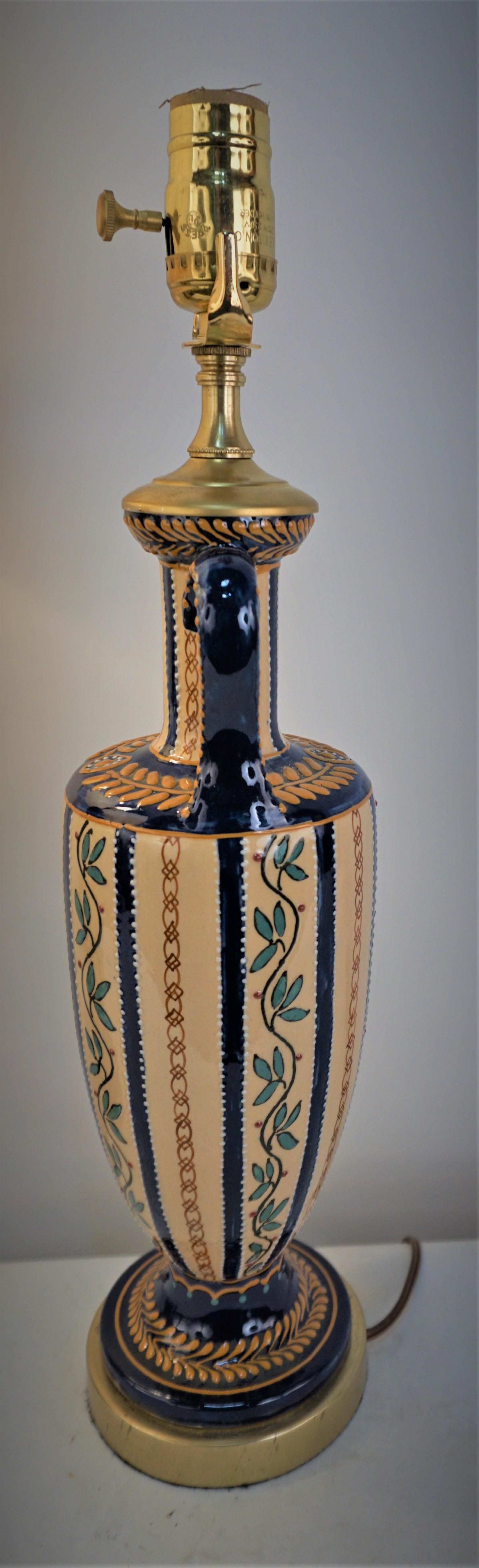 Early 20th Century Pair of 1930's Hand Painted Ceramic Table Lamps For Sale