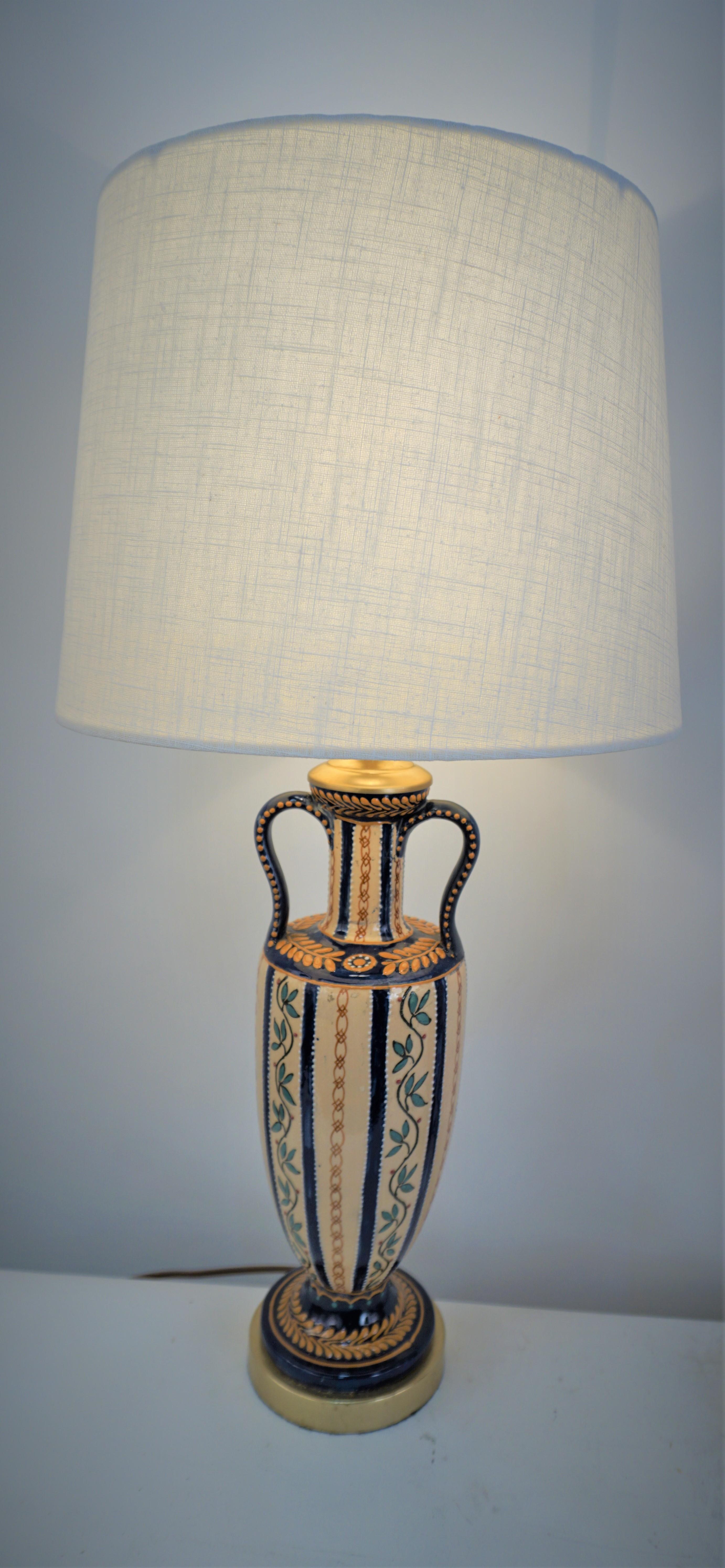 Pair of 1930's Hand Painted Ceramic Table Lamps For Sale 3