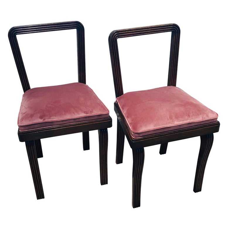 Cesare Scocimarro Pair Of 1930s Italian Art Deco Bedroom Chairs In Powder Pink Cesare Scocimarro Pair Of 1930s Italian Art Deco Bedroom Chairs In Powder Pink