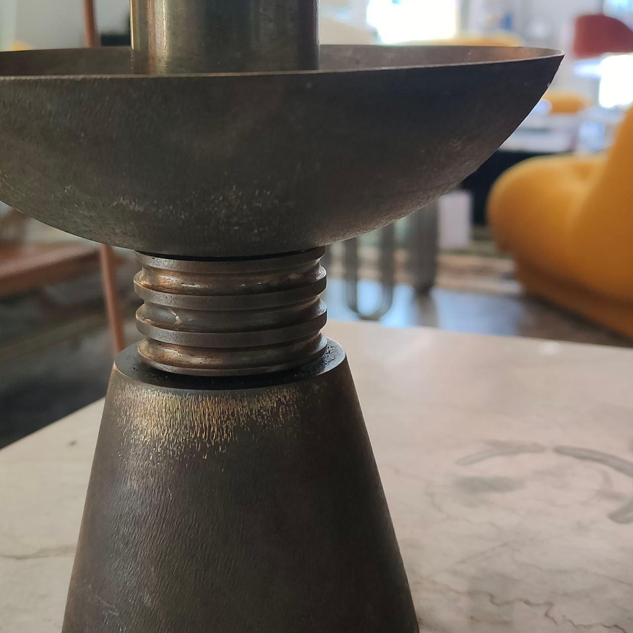 Art Deco Candlesticks Brass Candelabras with Original Patina, Italy, 1930s For Sale 5