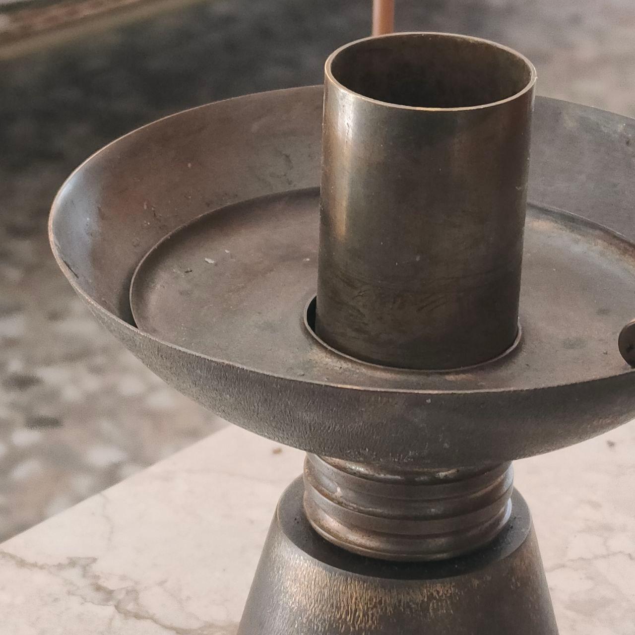 Art Deco Candlesticks Brass Candelabras with Original Patina, Italy, 1930s For Sale 1