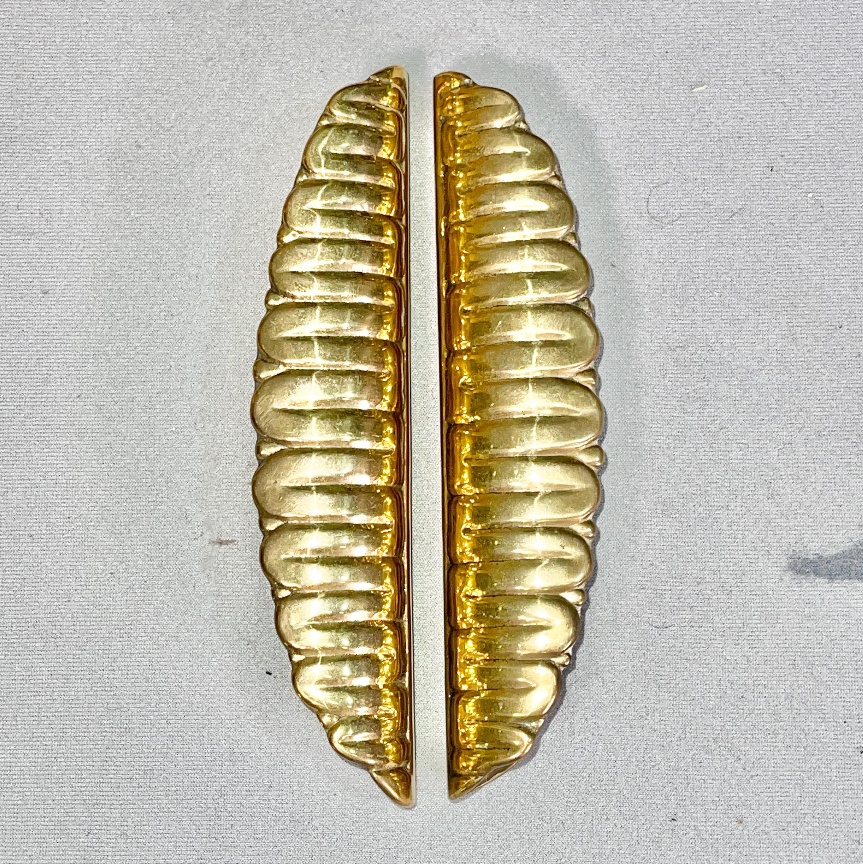 Pair of charming Italian art deco polished brass door pulls