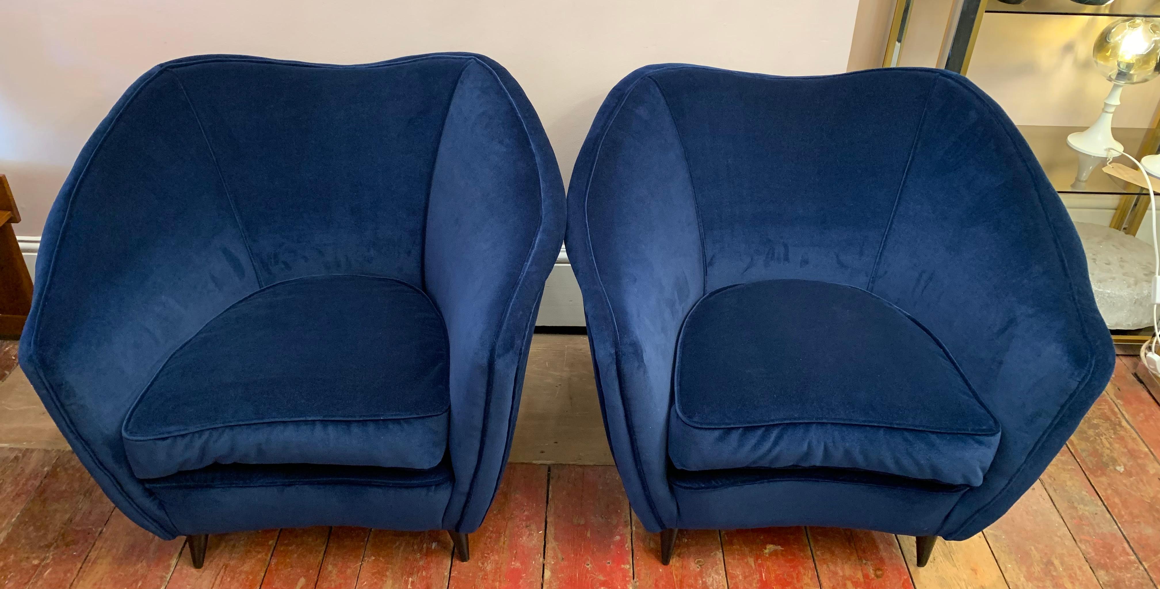 Painted Pair of 1930s Italian Gio Ponti Armchairs for Casa e Giardino in Sapphire Blue