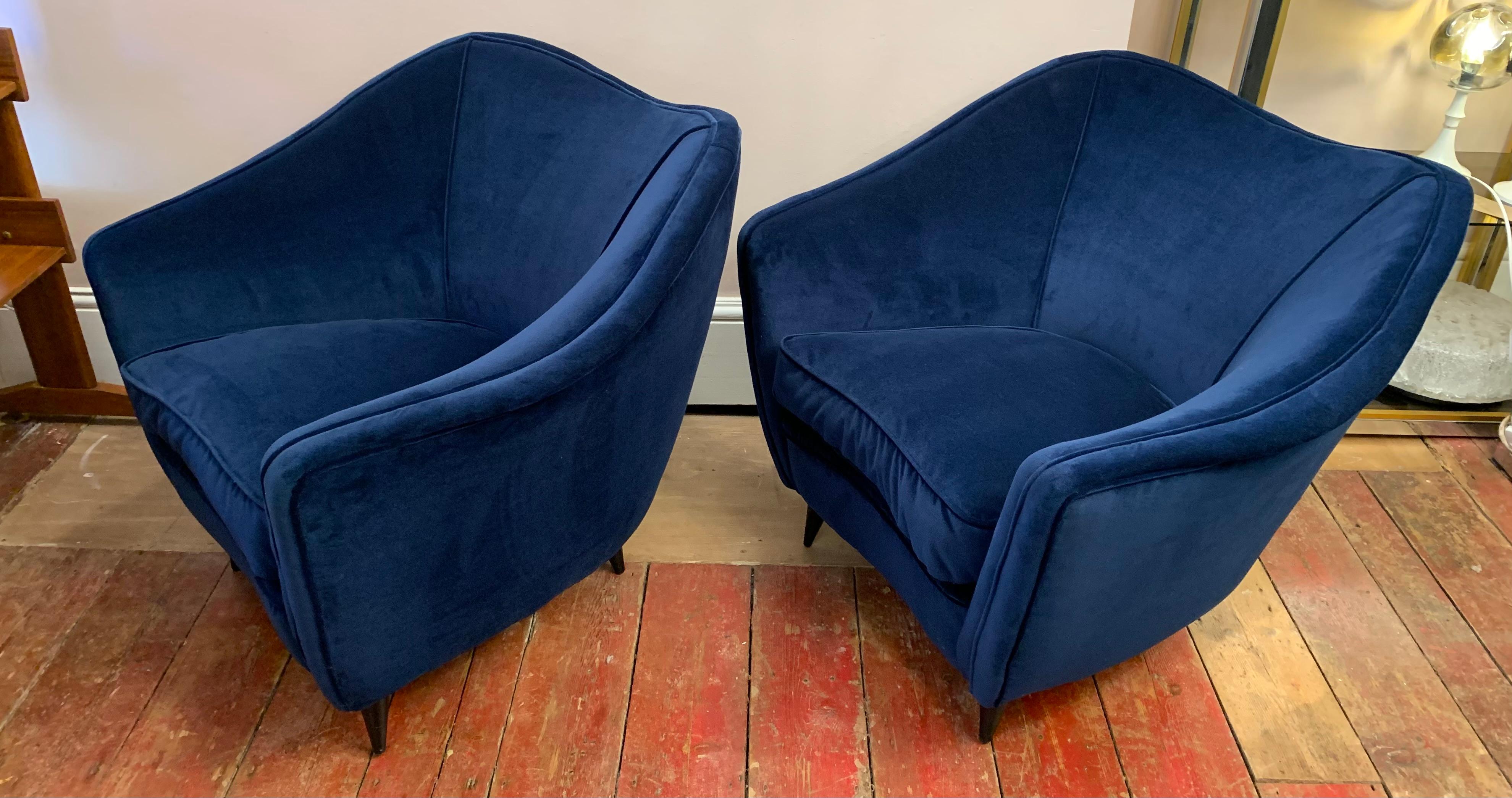Mid-20th Century Pair of 1930s Italian Gio Ponti Armchairs for Casa e Giardino in Sapphire Blue