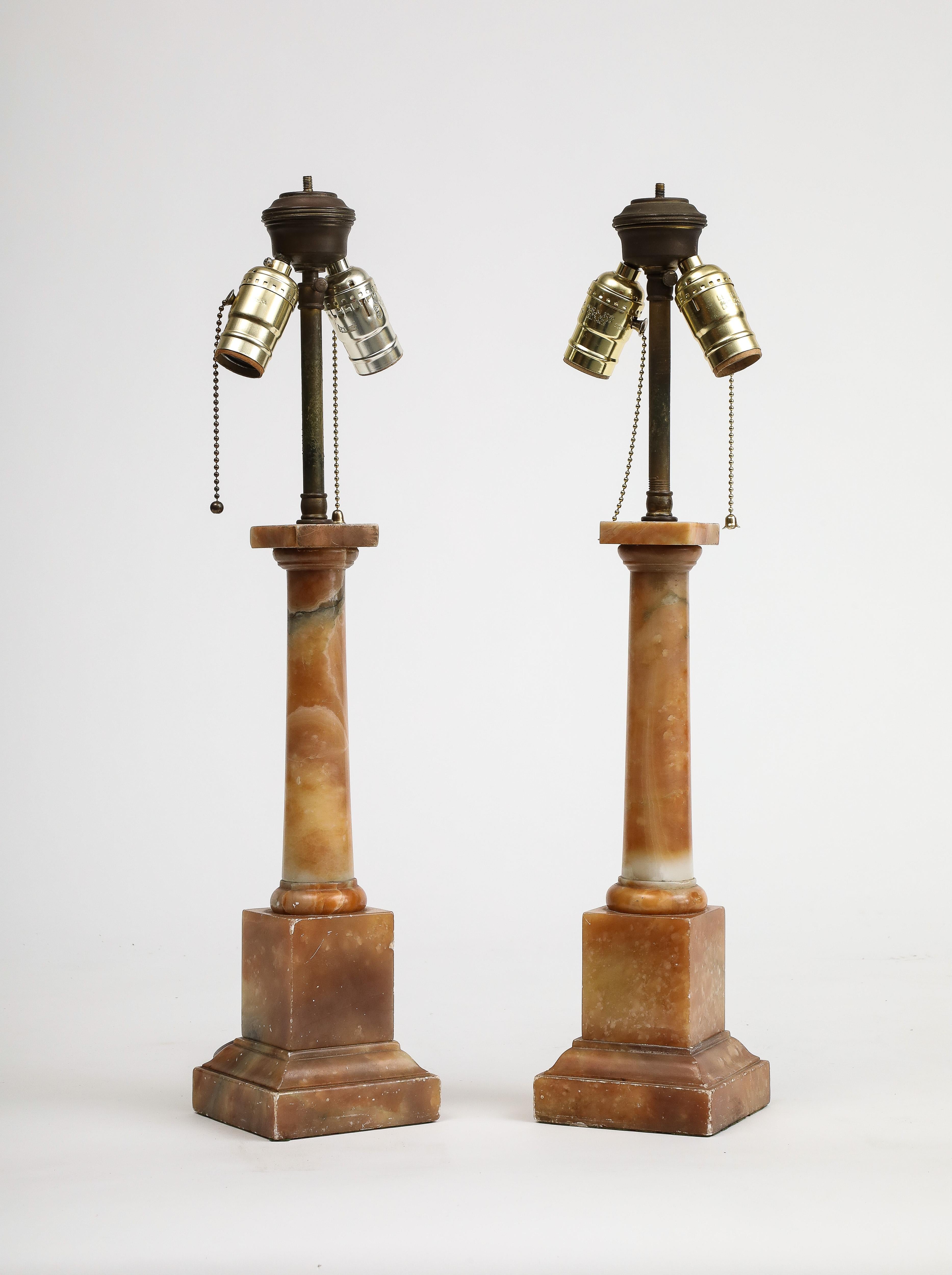 Mid-20th Century Pair of 1930s Italian Marble Art Deco Table Lamps For Sale