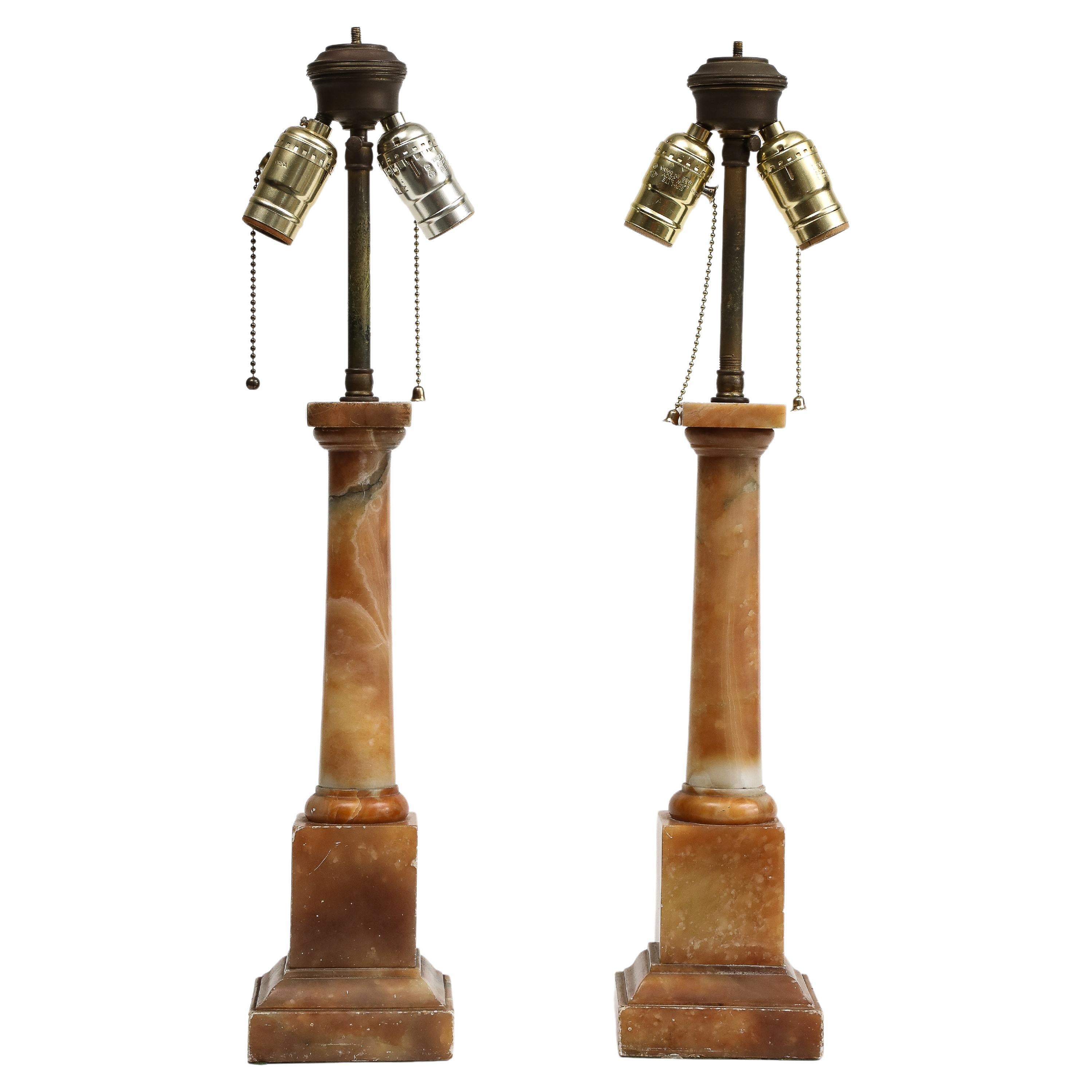 Pair of 1930s Italian Marble Art Deco Table Lamps For Sale