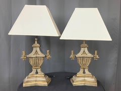Pair of 1930s Italian Neoclassical Parcel-Gilt Candleholder Table Lamps