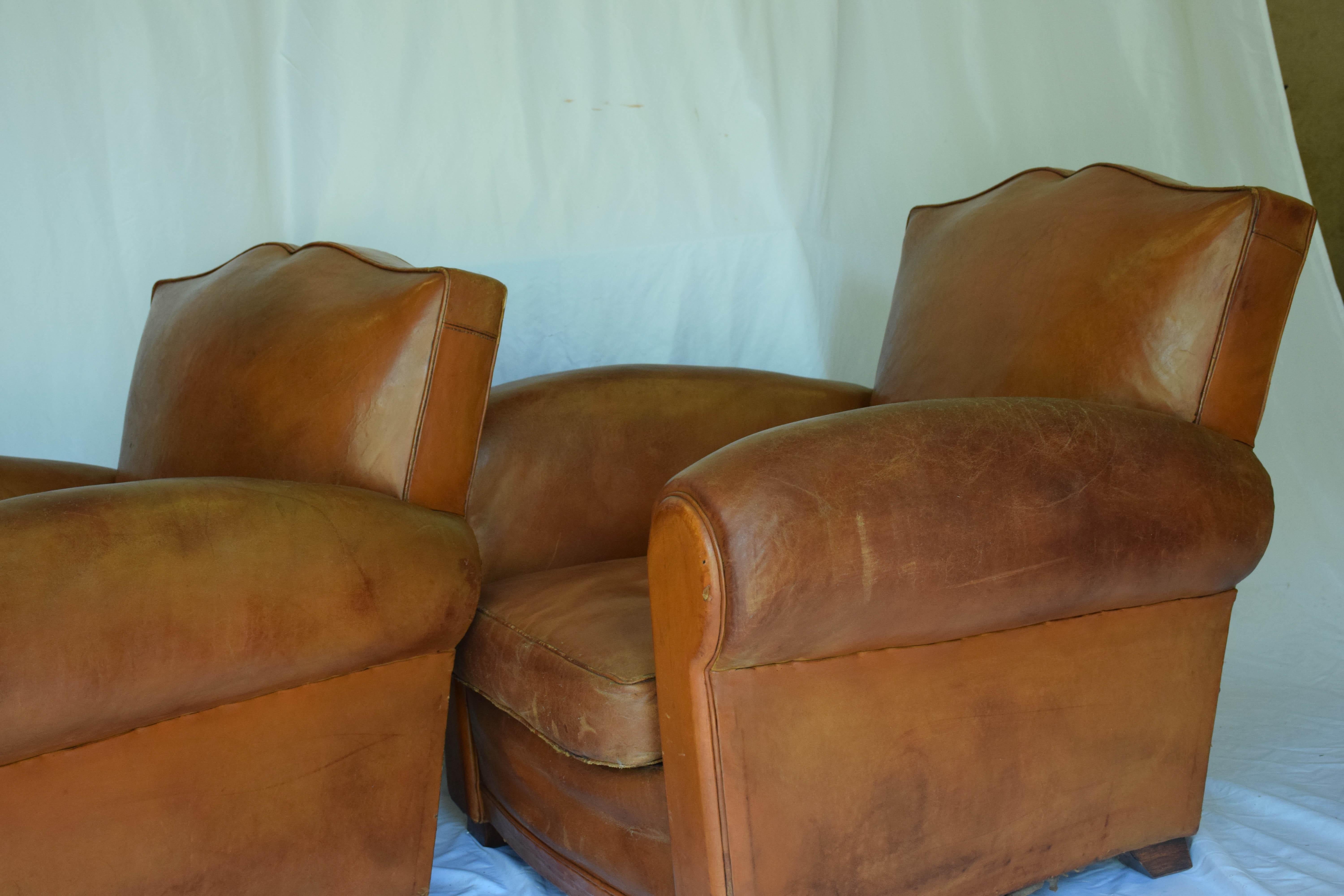Pair of 1930s Leather Moustache Leather Club Chairs 6