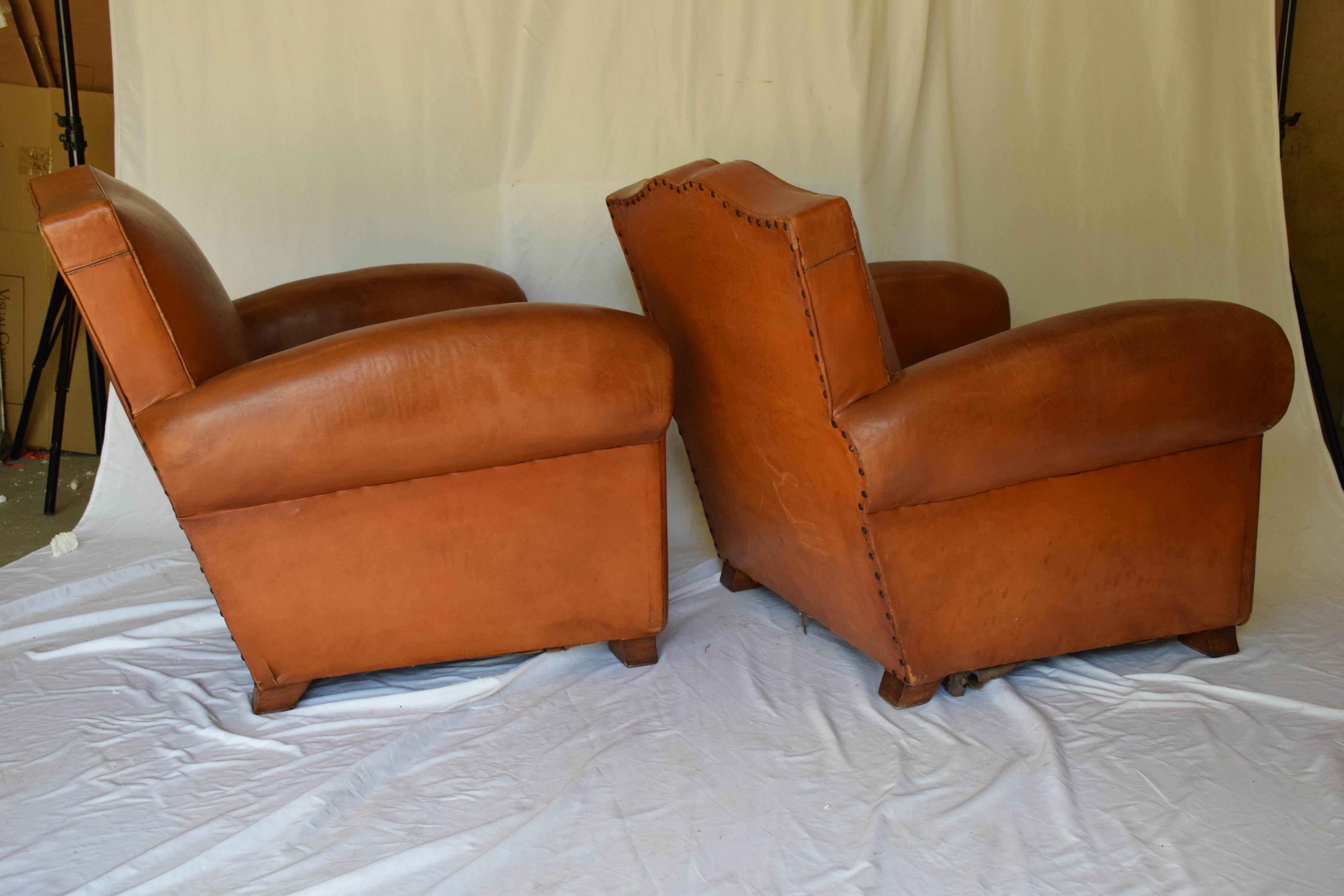 Pair of 1930s Leather Moustache Leather Club Chairs 9