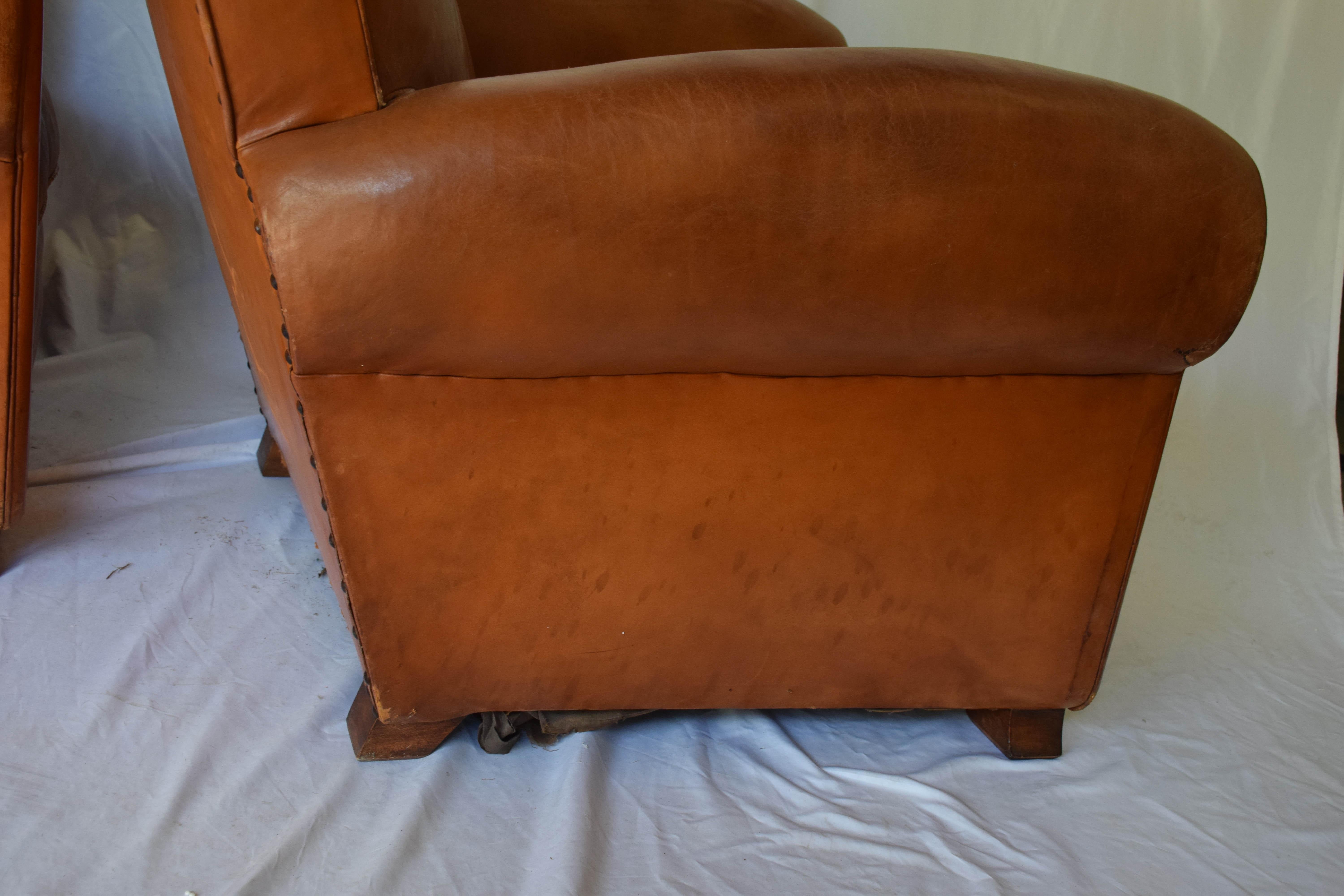 Pair of 1930s Leather Moustache Leather Club Chairs 11
