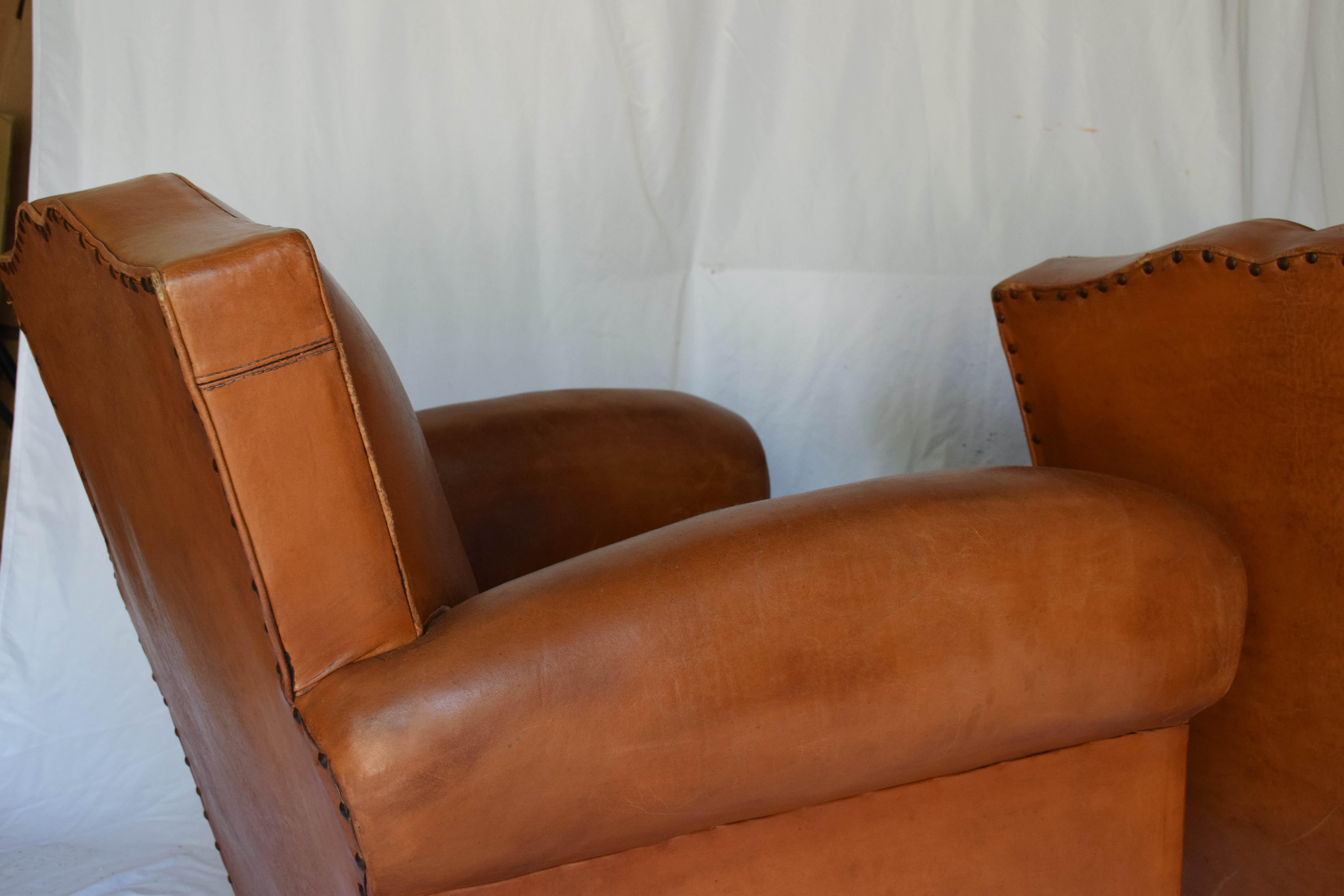 Pair of 1930s Leather Moustache Leather Club Chairs 13