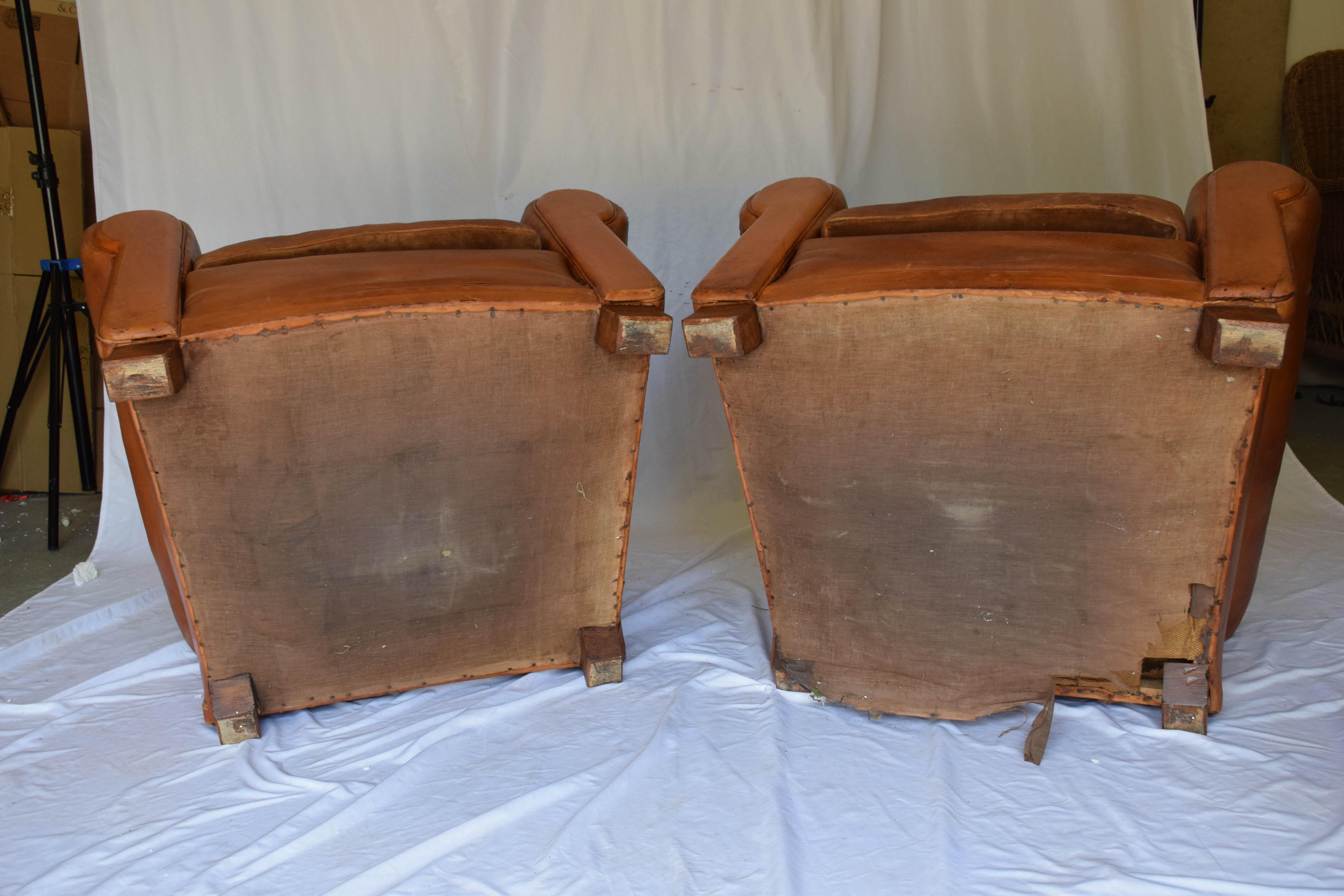 Pair of 1930s Leather Moustache Leather Club Chairs 14