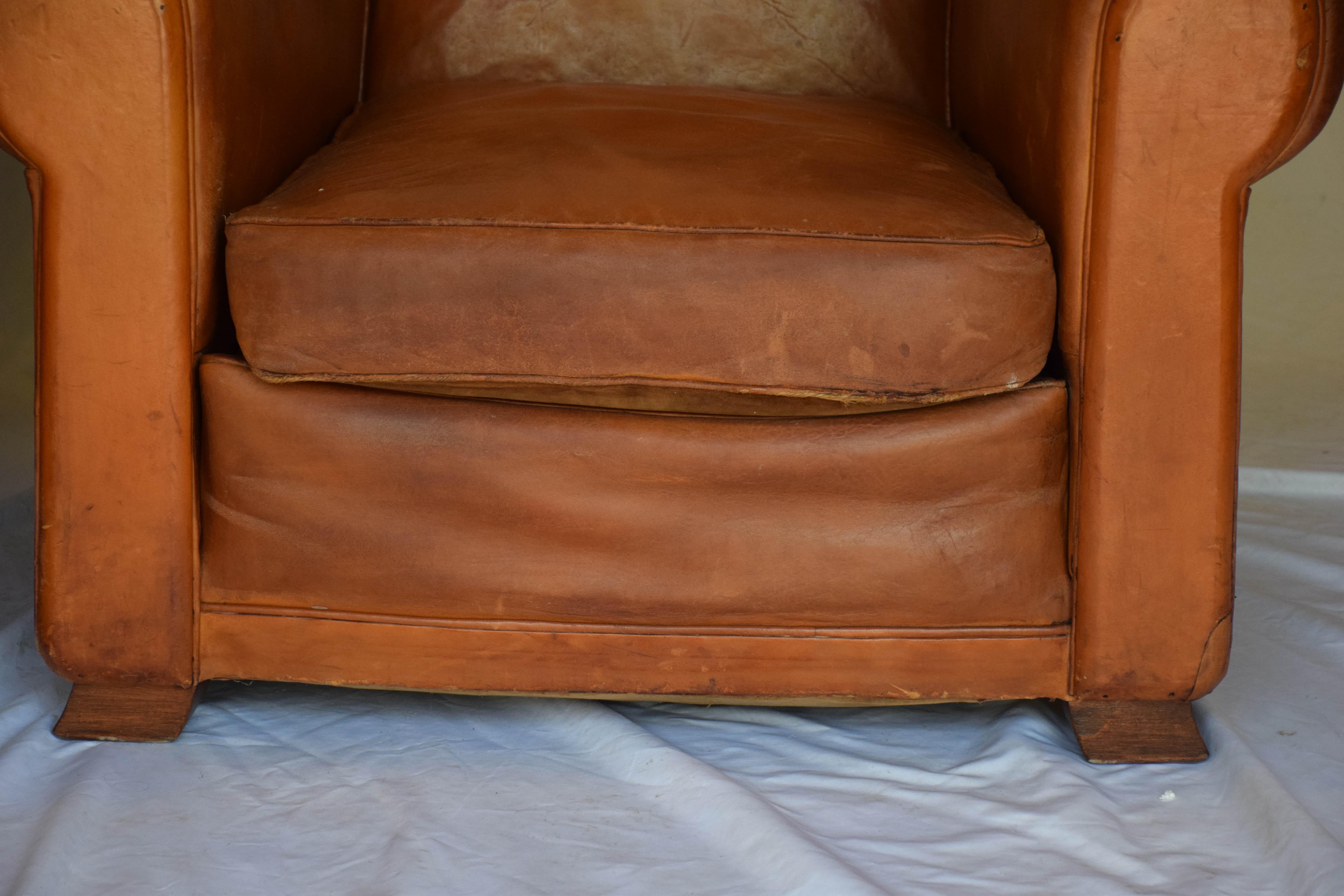 Pair of 1930s Leather Moustache Leather Club Chairs In Good Condition In Houston, TX