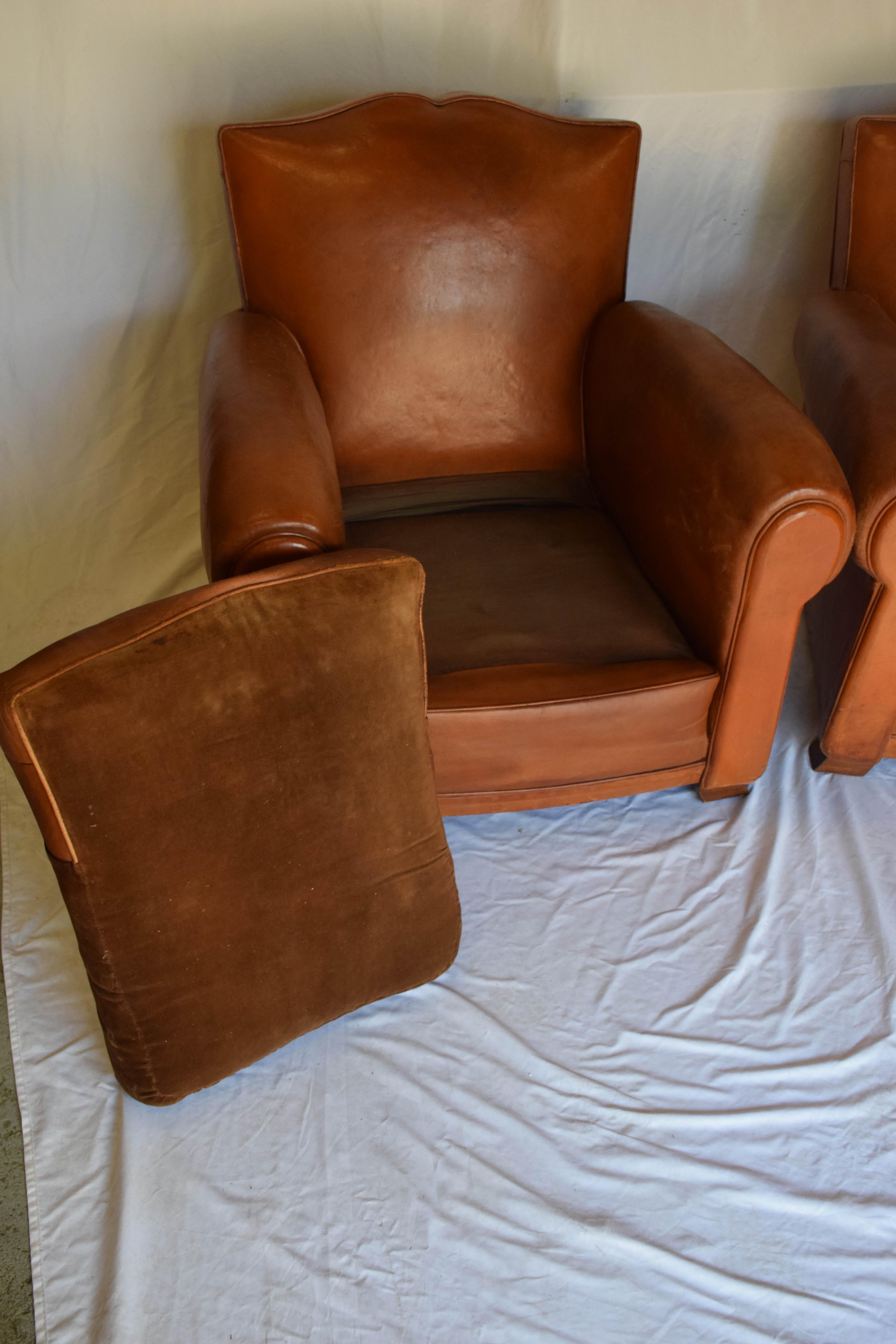 Pair of 1930s Leather Moustache Leather Club Chairs 1