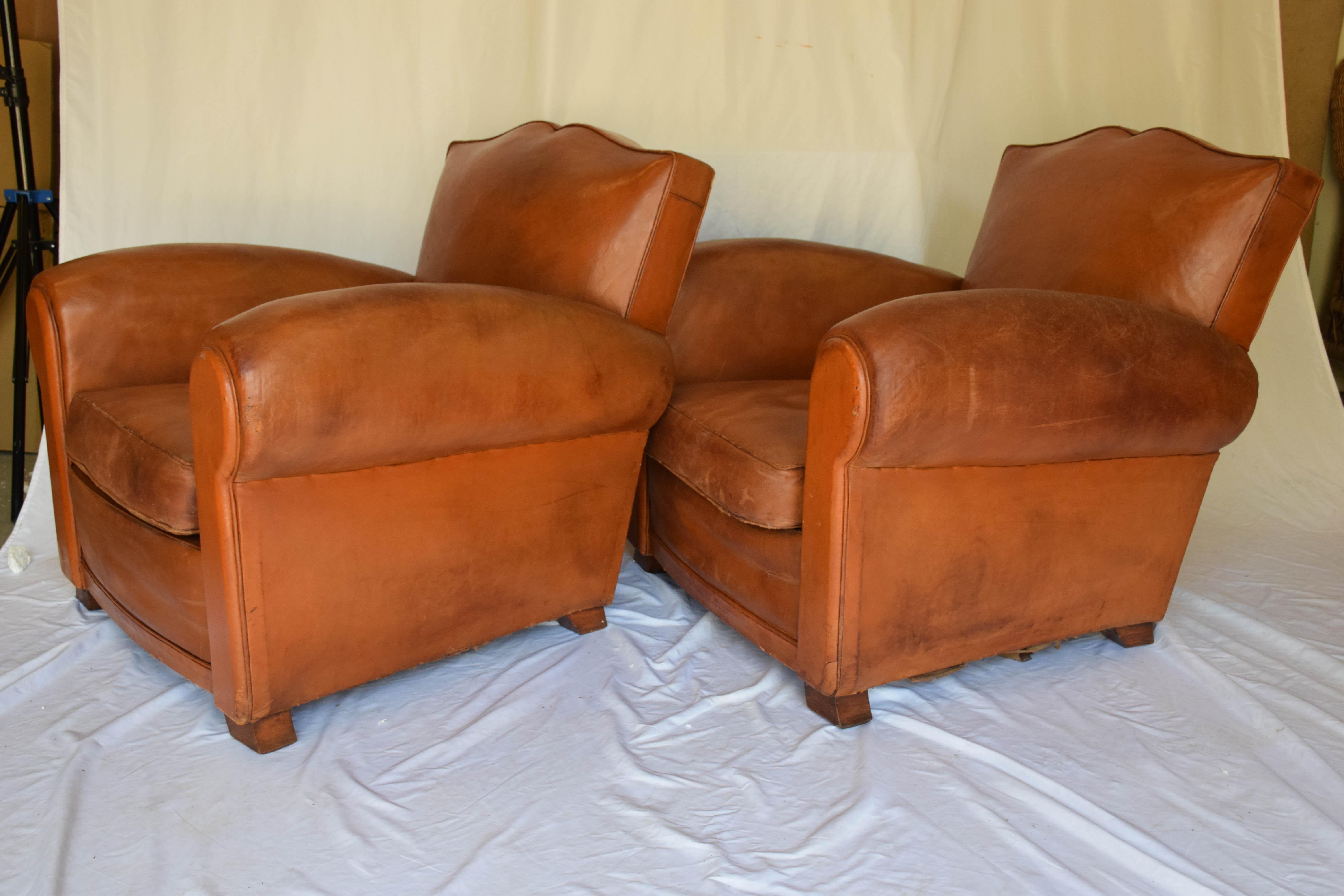 Pair of 1930s Leather Moustache Leather Club Chairs 2