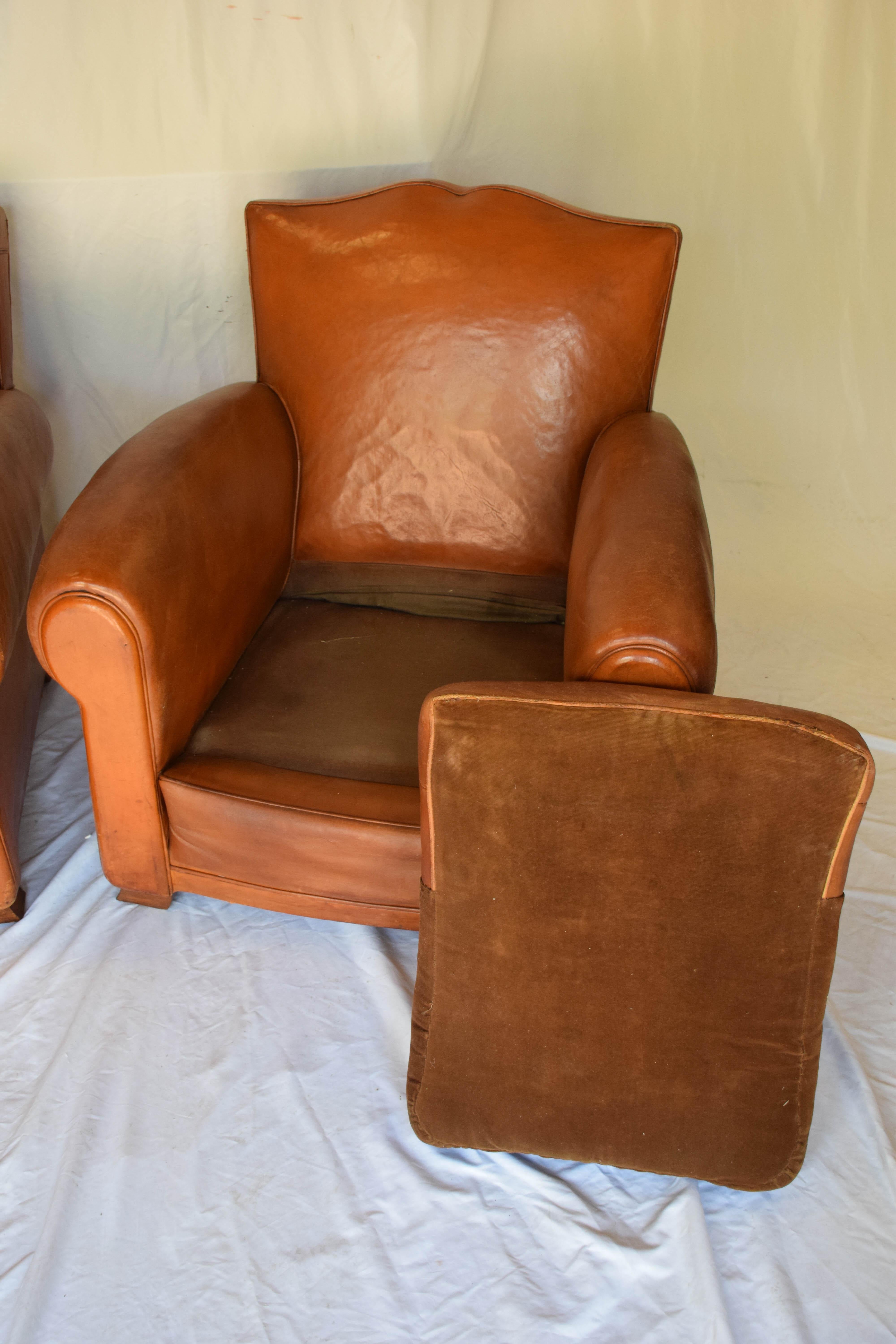 Pair of 1930s Leather Moustache Leather Club Chairs 3