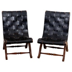 Vintage Pair of 1930s Leather Strapped Sling Chairs