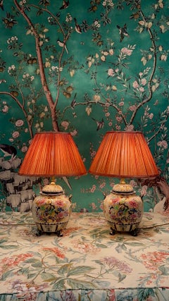 Paar keramische Losol Ware Chinoiserie-Potiche-Lampen von Keeling & Co. aus den 1930er Jahren