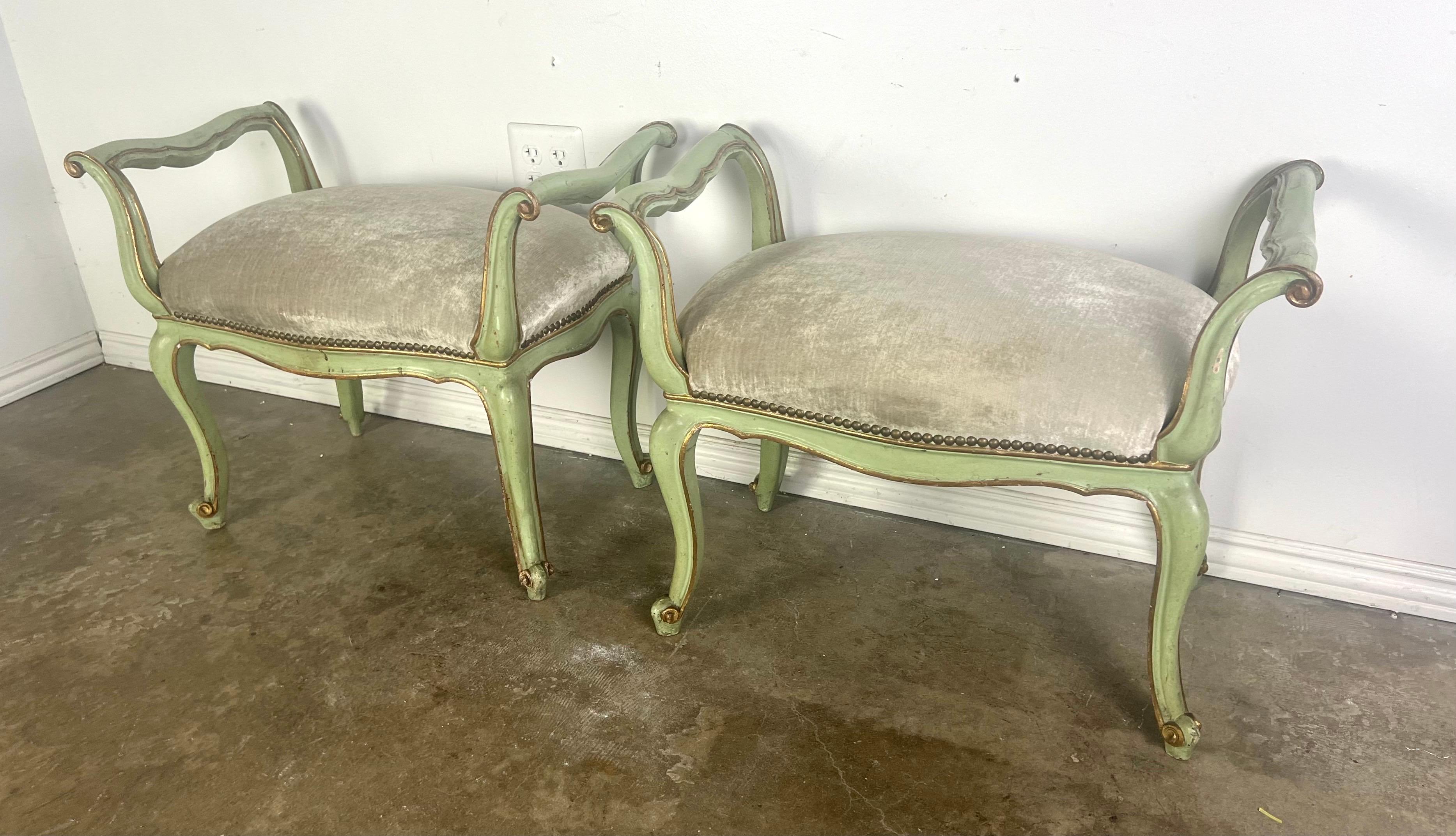 Pair of 1930's Louis XV Style French Painted Benches In Good Condition For Sale In Los Angeles, CA