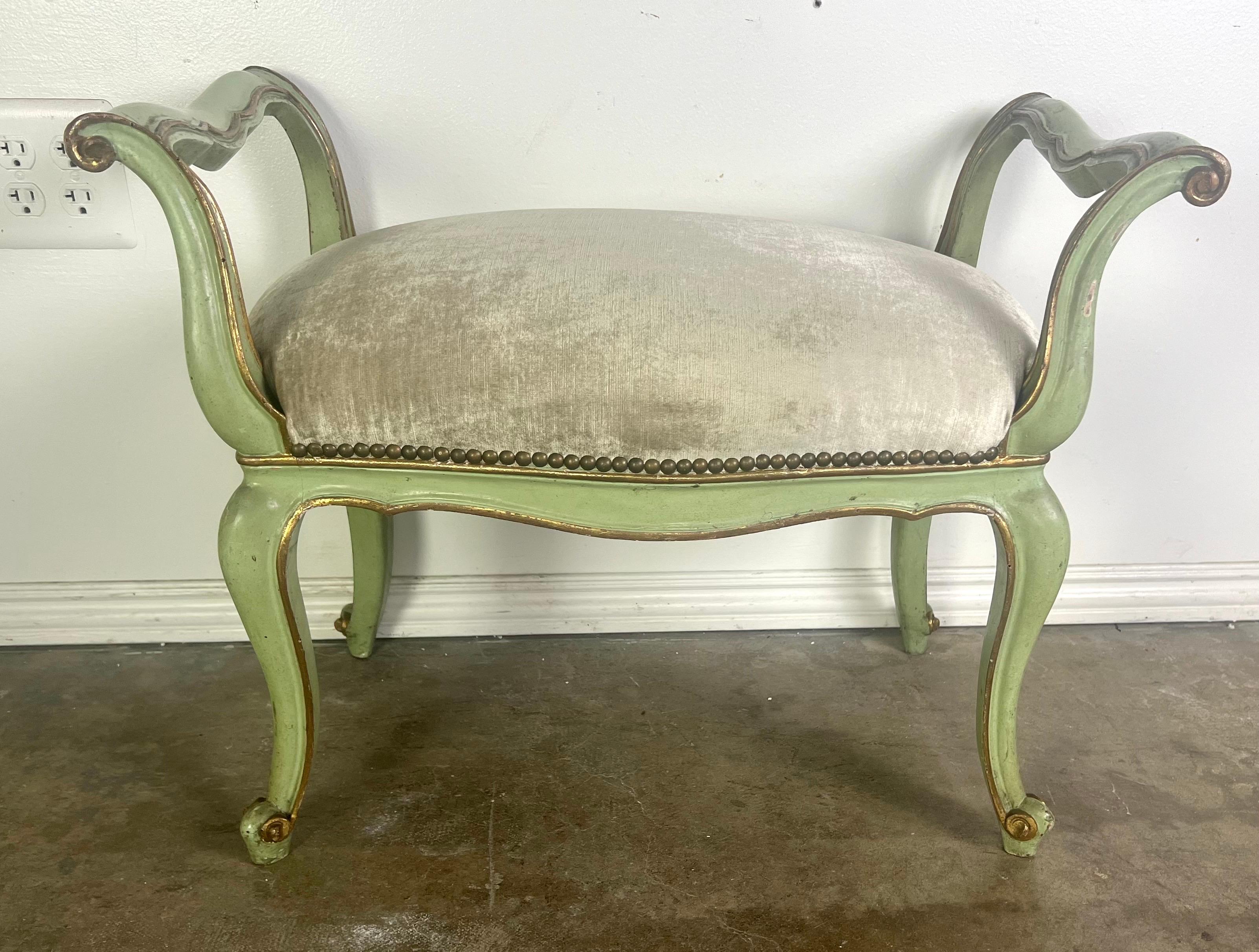 Mid-20th Century Pair of 1930's Louis XV Style French Painted Benches For Sale