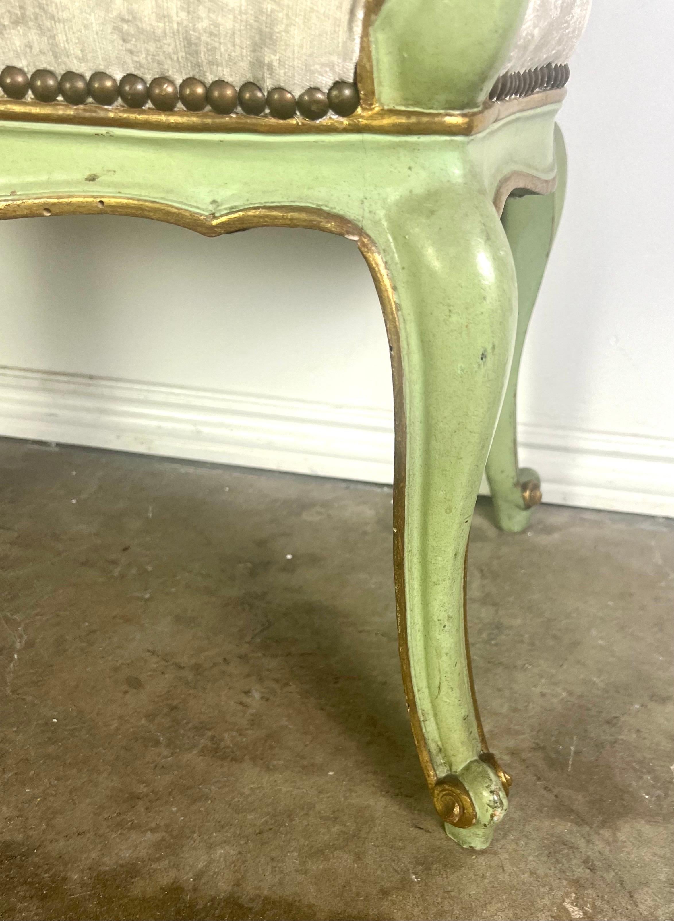 Pair of 1930's Louis XV Style French Painted Benches For Sale 3
