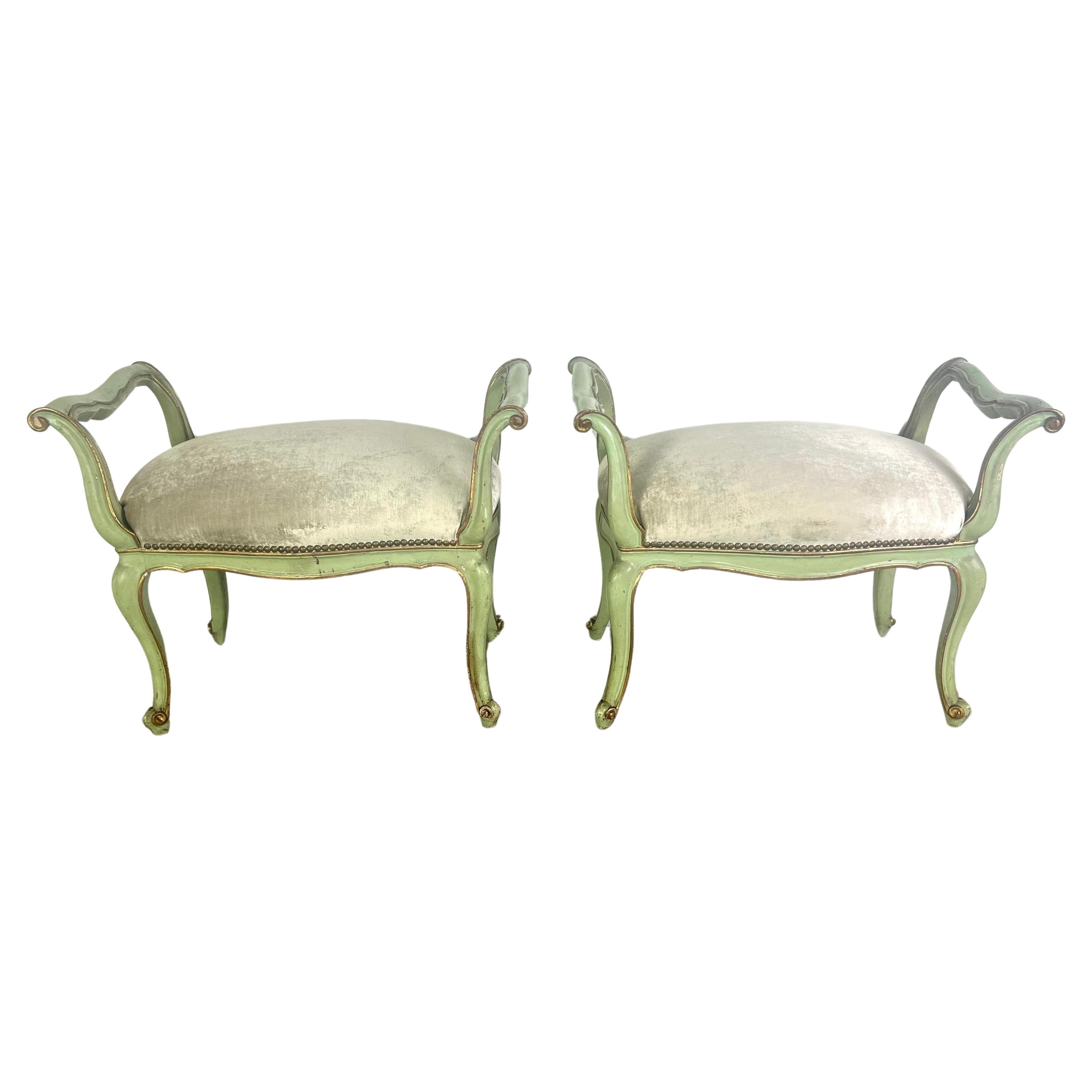 Pair of 1930's Louis XV Style French Painted Benches For Sale