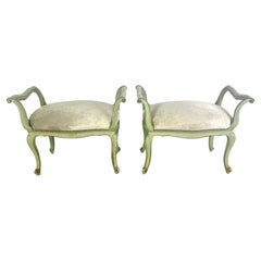 Vintage Pair of 1930's Louis XV Style French Painted Benches