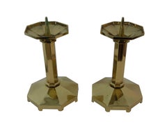 Pair of 1930s Monumental Solid Brass European Modernism Candlesticks